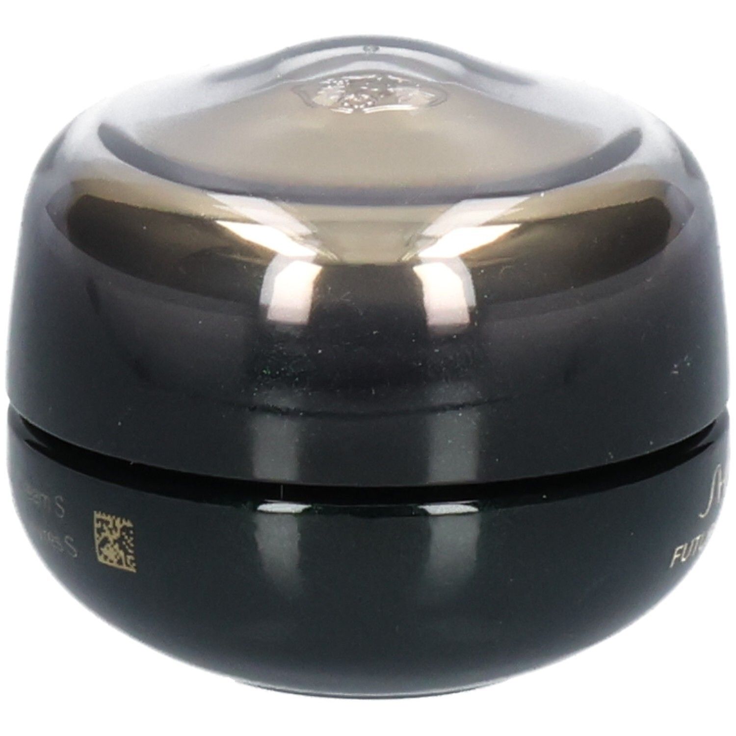 Crème régénérante contour yeux et lèvres Shiseido Future Solution LX, pot noir, couvercle transparent, code QR.
