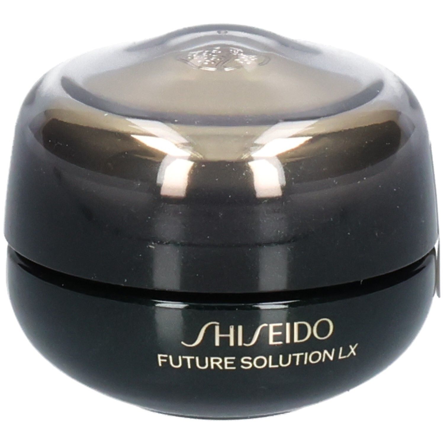 Crème régénérante contour yeux et lèvres Shiseido Future Solution LX, pot noir avec couvercle transparent.