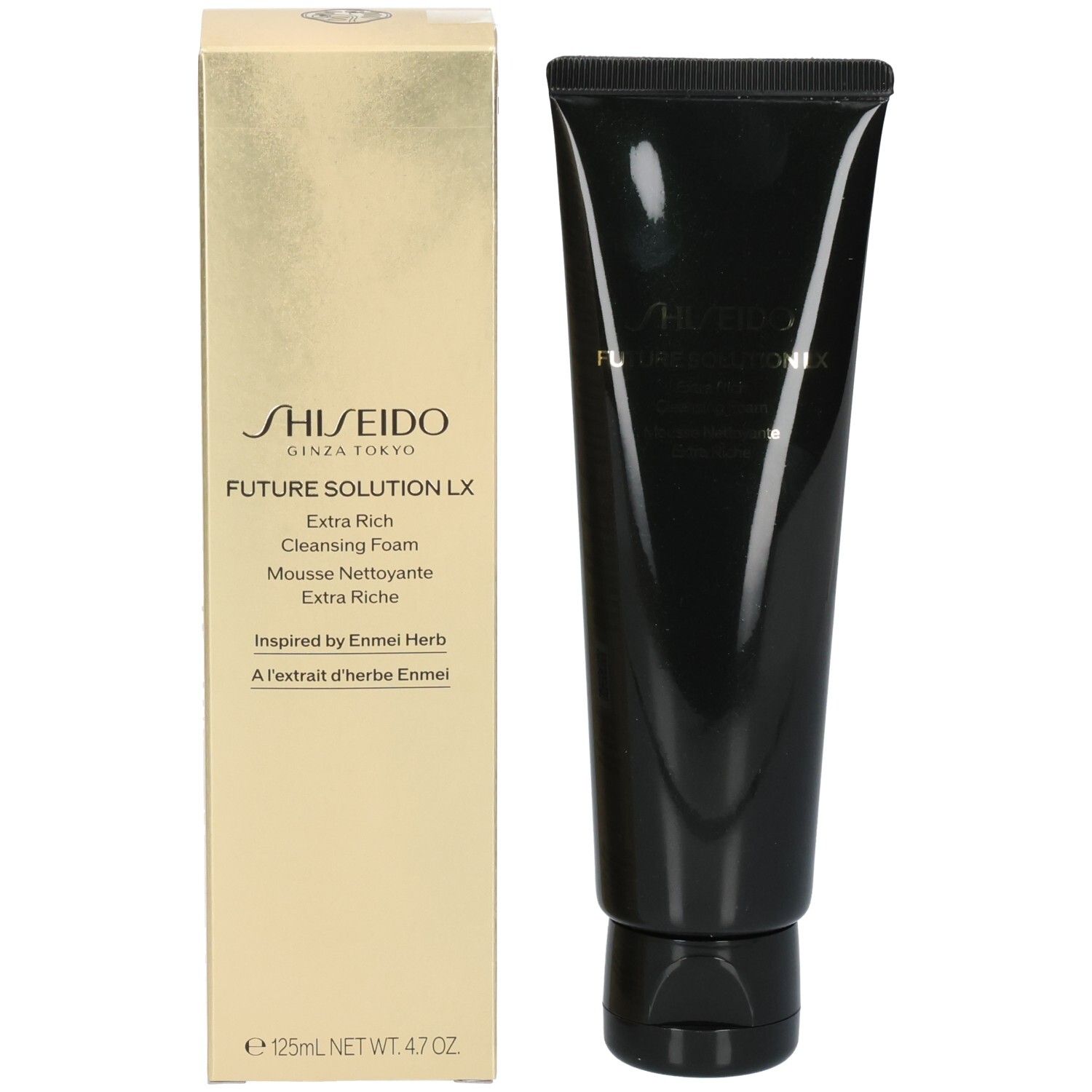Shiseido Future Solution LX Extra Rich Cleansing Foam tube en gouden verpakking.