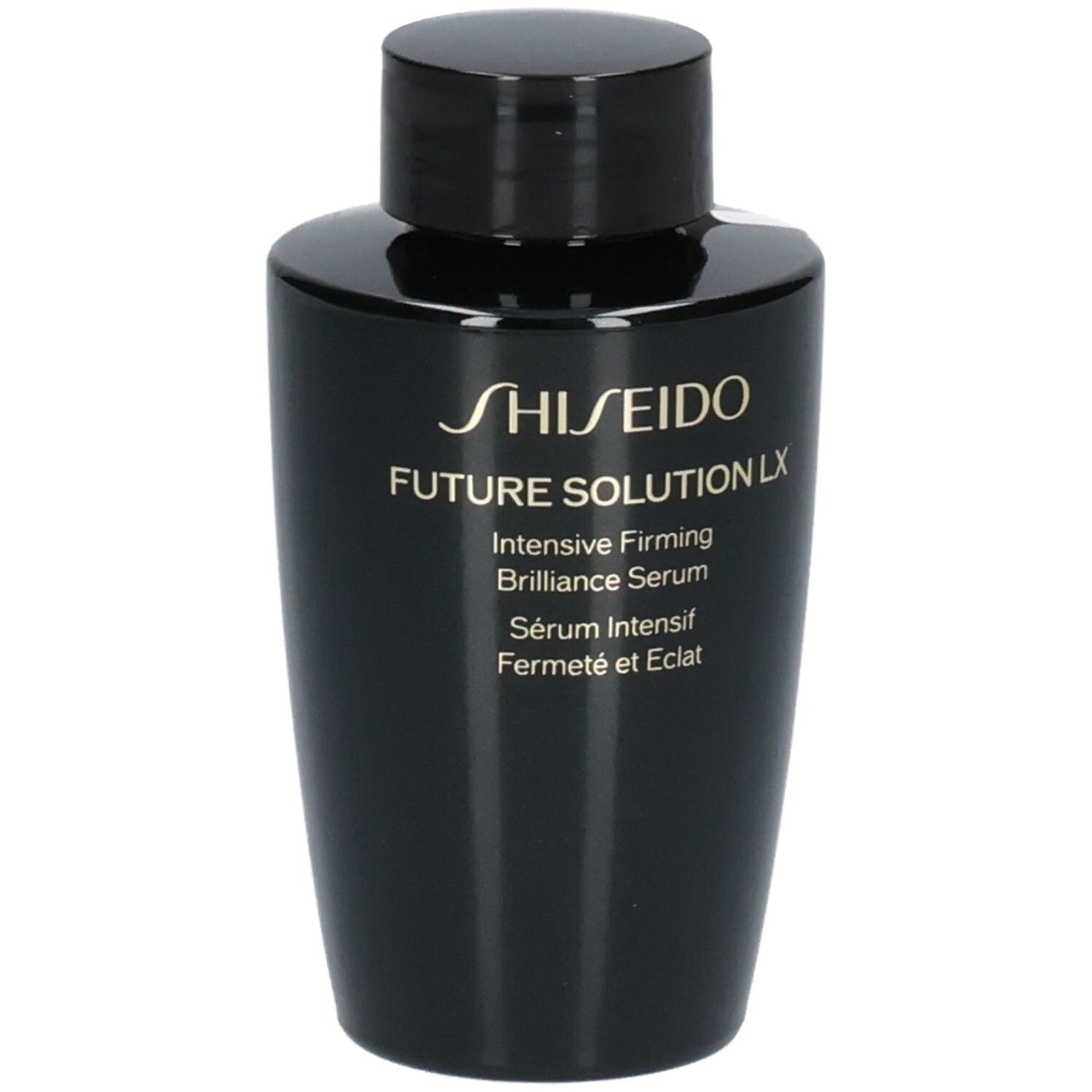 Shiseido Future Solution LX Intensieve Serum in zwarte fles, lichte zij-aanzicht.