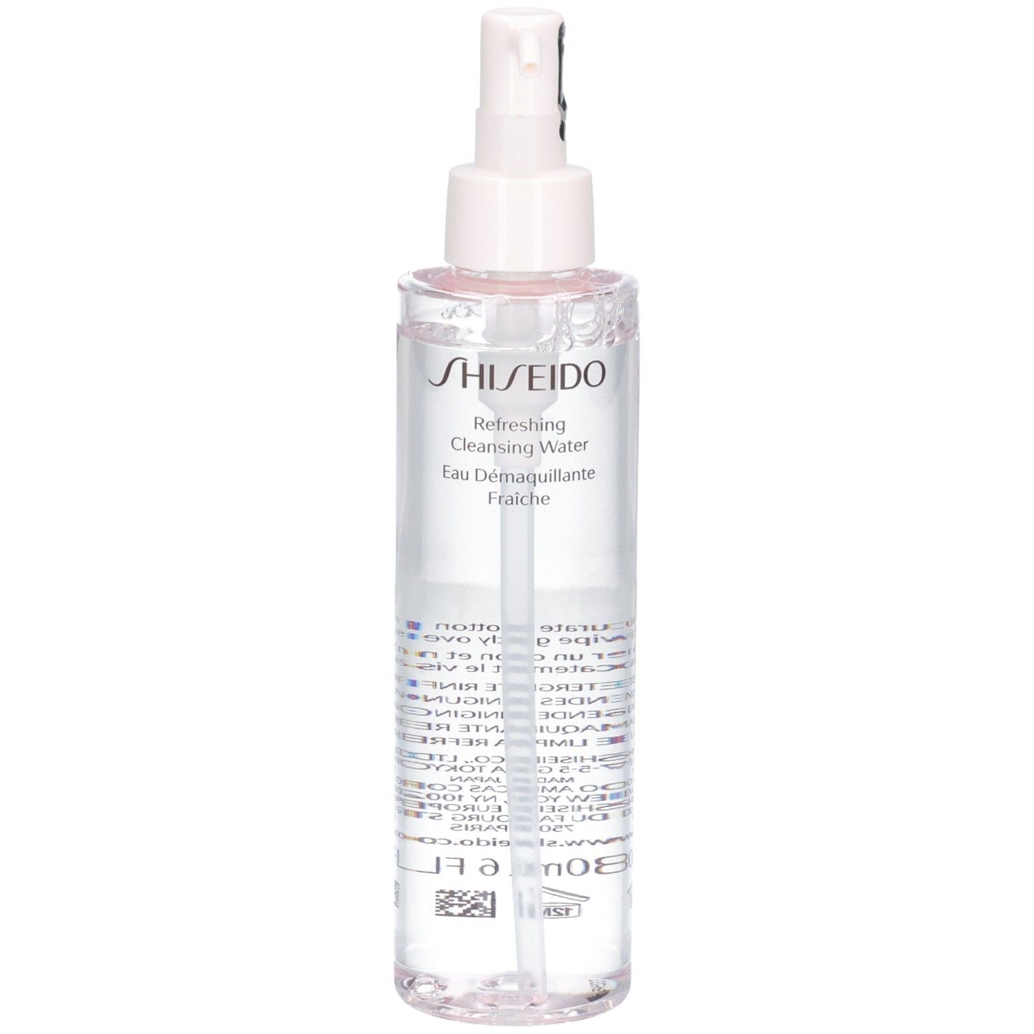 Shiseido Verfrissend Reinigingswater in een doorzichtige pompfles.