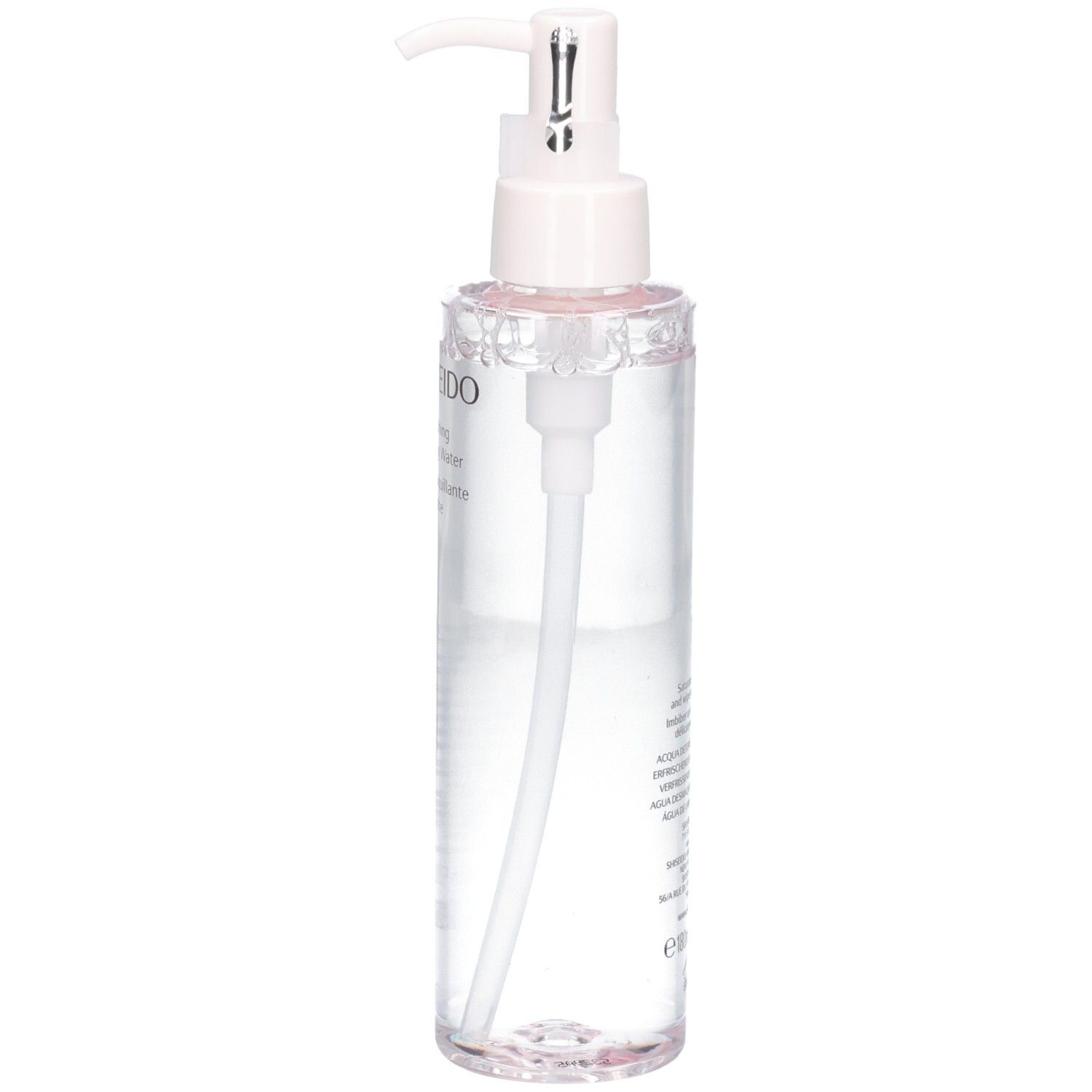 Shiseido Verfrissend Reinigingswater in een doorzichtige pompfles.