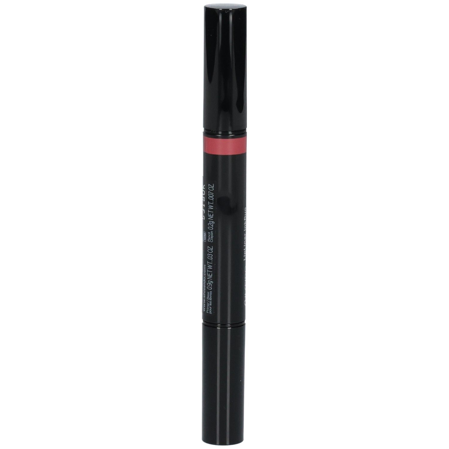 Bâton de rouge à lèvres noir à deux extrémités, une noire et une rose. Logo Shiseido visible.