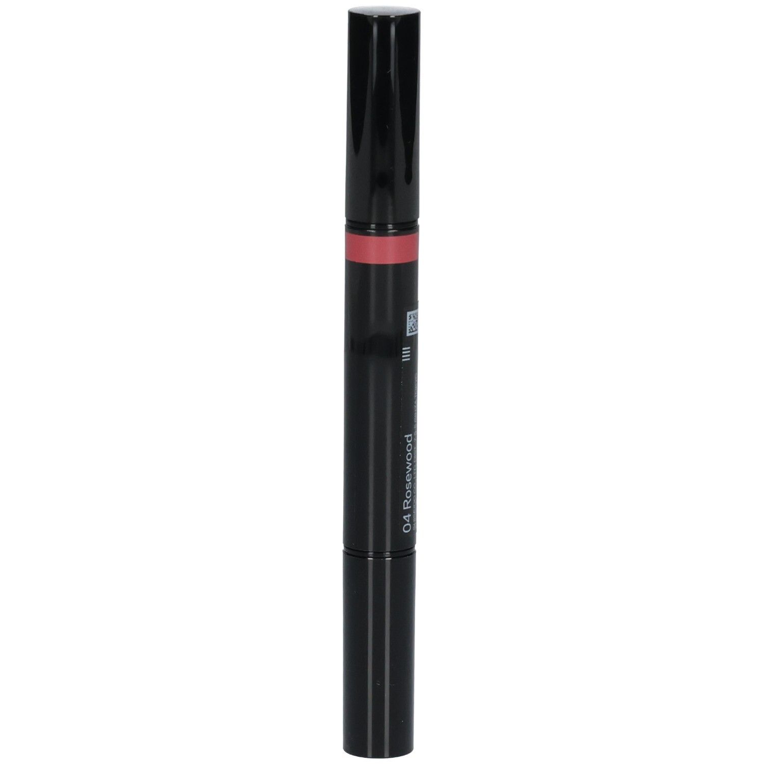 Rouge à lèvres double Shiseido, noir, avec applicateur rouge et couleur 04 Rosewood.