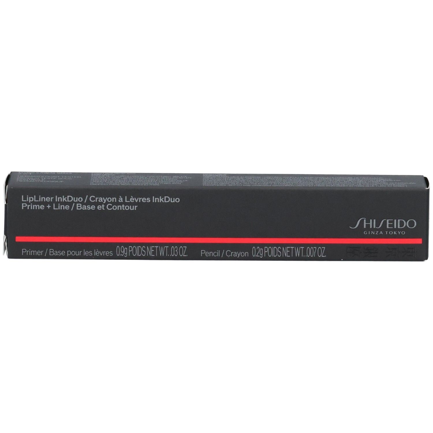 Shiseido Lipliner InkDuo crayon et primer dans un emballage noir.