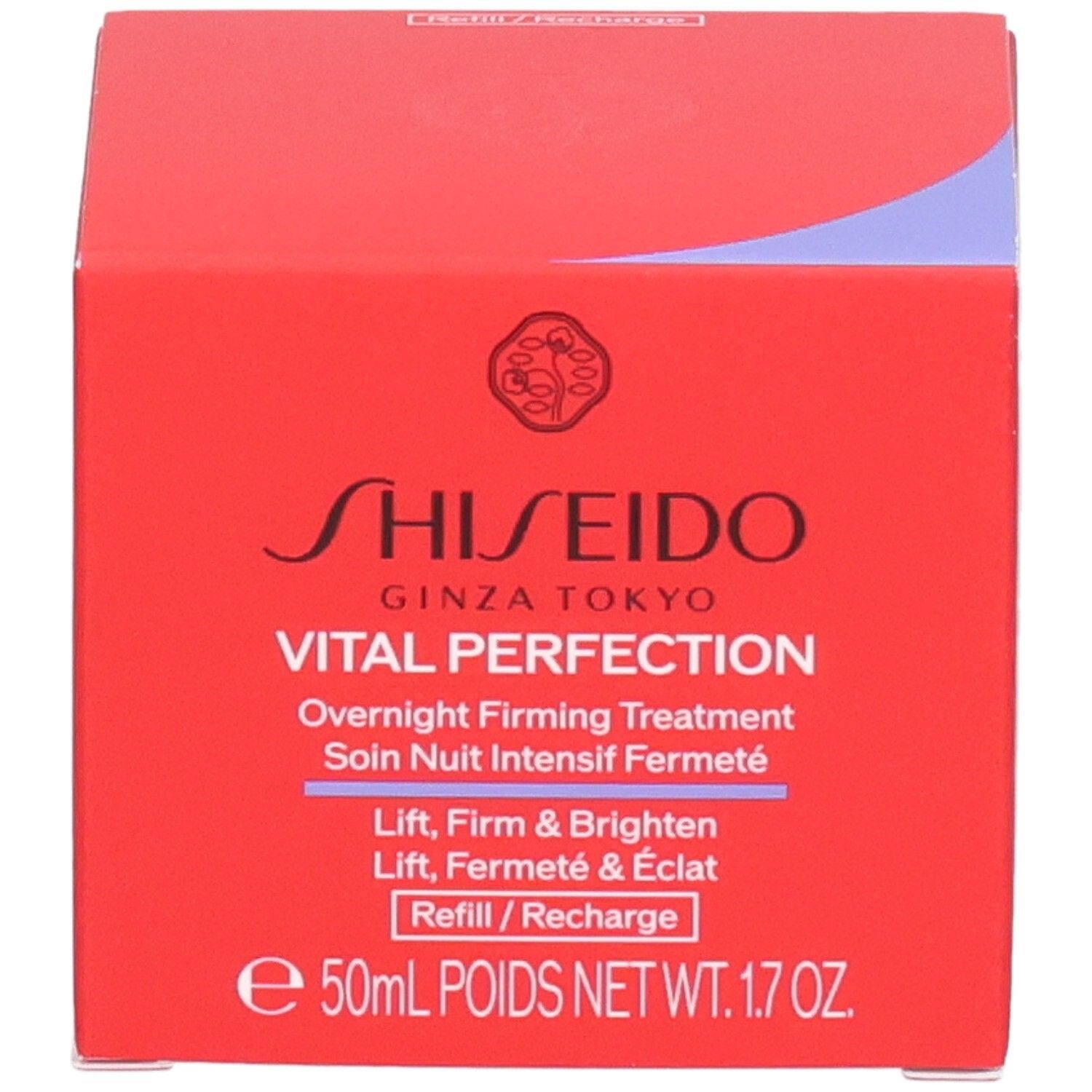 Shiseido Vital Perfection Overnight Firming Treatment, emballage rouge, 50ml.