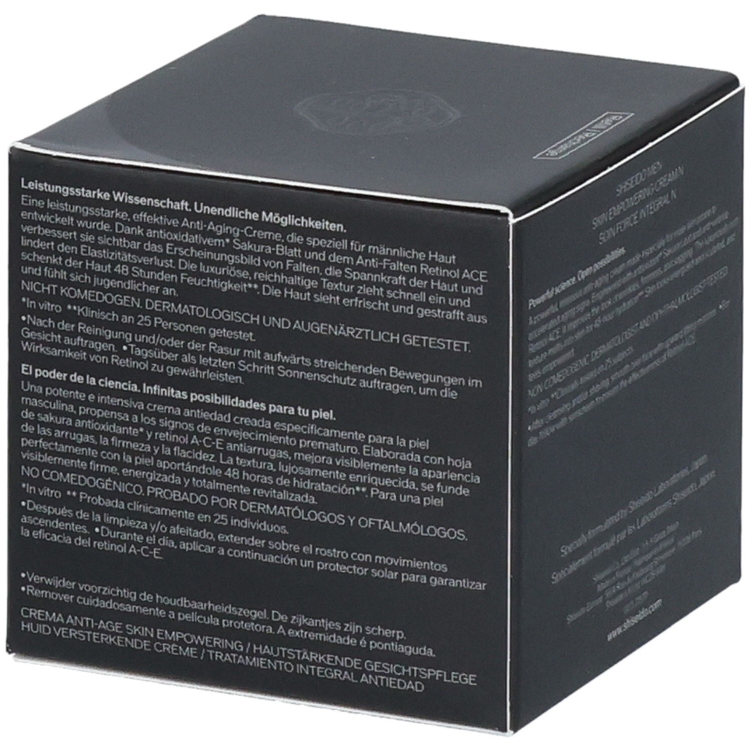 Emballage Shiseido Men Skin Empowering Cream. Crème anti-rides. Testé dermatologiquement.