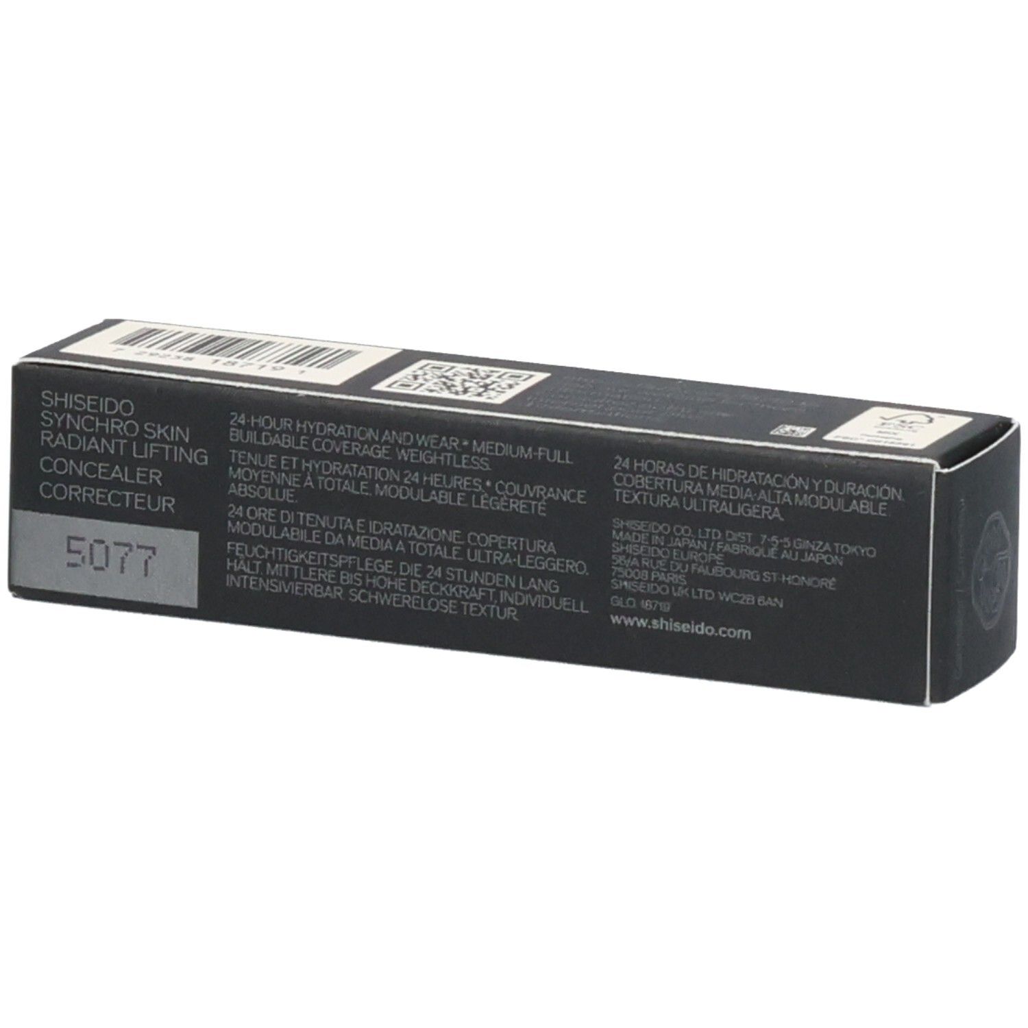 Correcteur Shiseido Synchro Skin Radiant Lifting, teinte 5077, sur emballage noir.