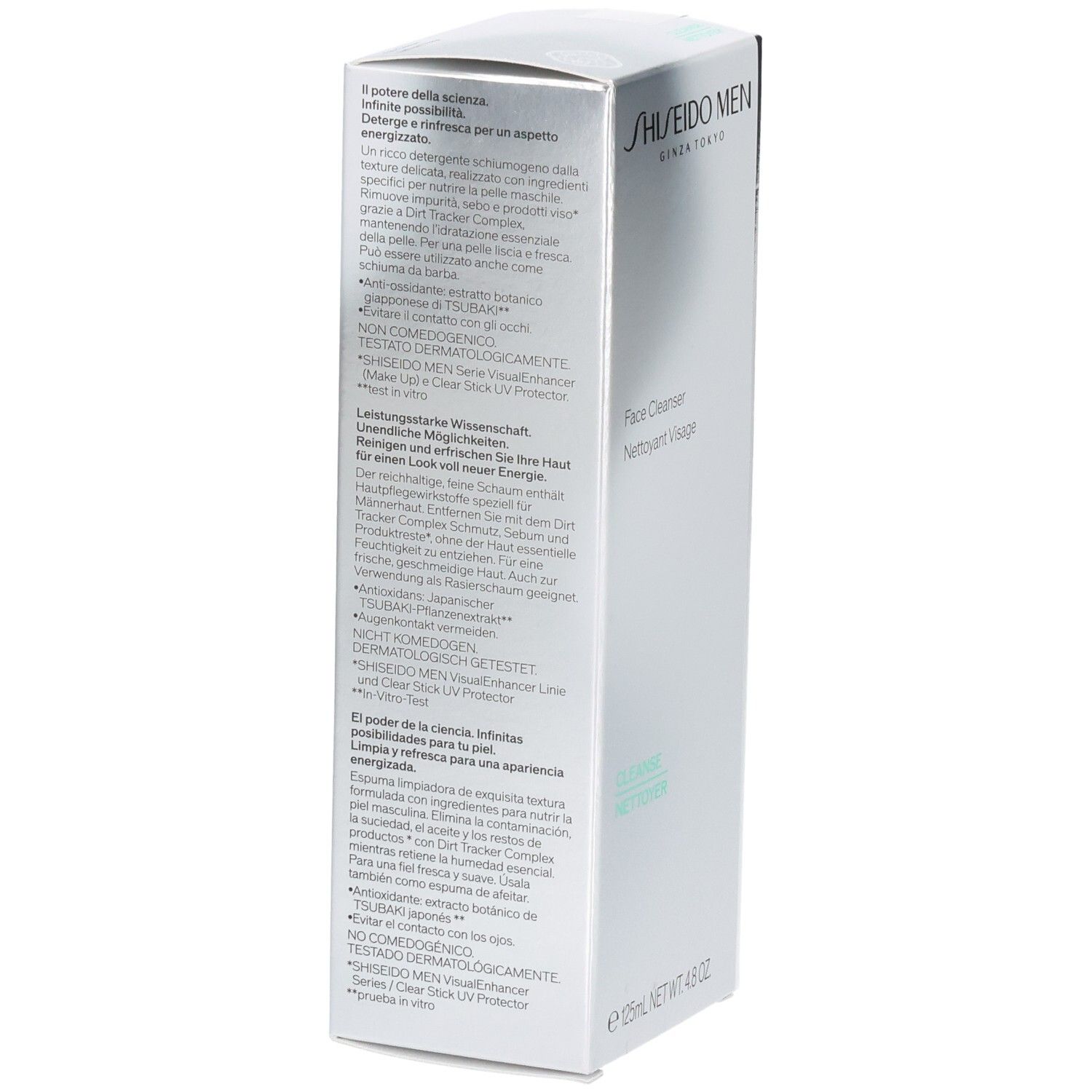 Shiseido Men gezichtsreiniger in zilveren verpakking. 125ml.