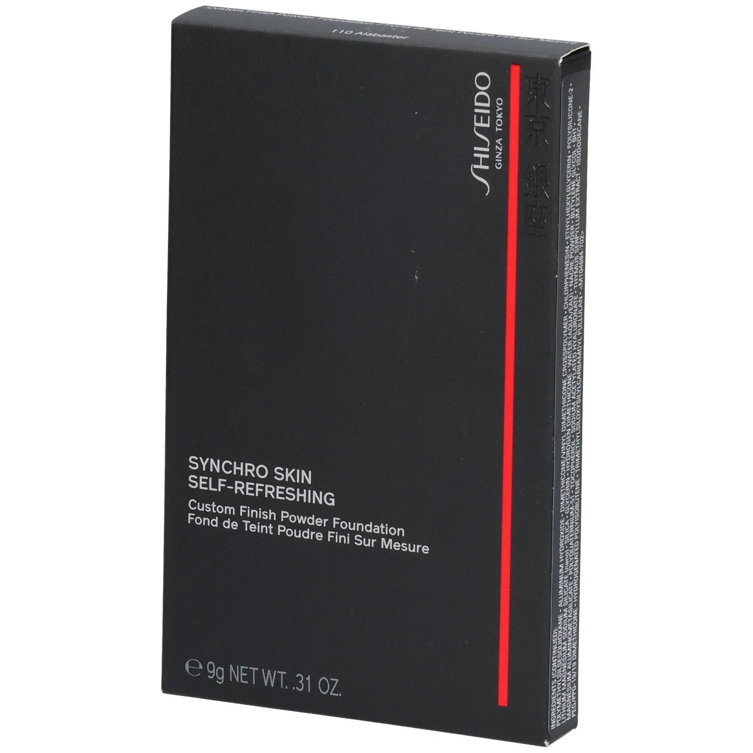 Zwarte Shiseido verpakking voor Synchro Skin Foundation, 9g.