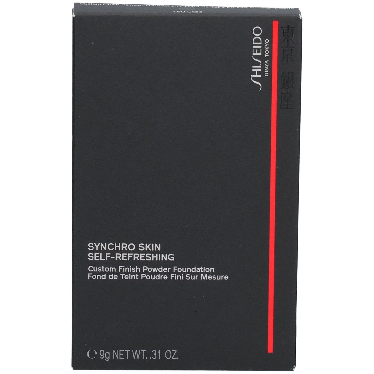 Face avant de l'emballage du fond de teint poudre SHISEIDO Synchro Skin, 9g.
