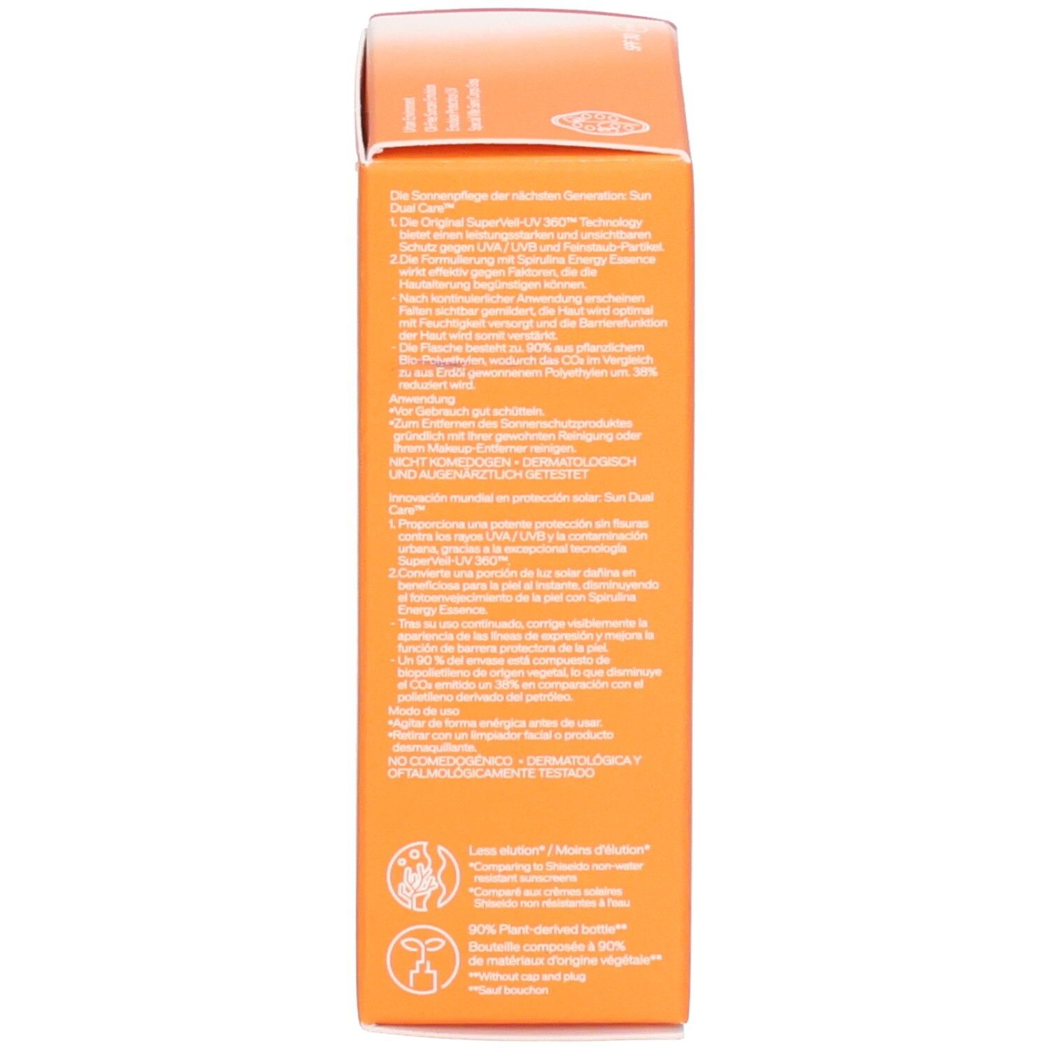 Vue latérale de la boîte Shiseido Urban Environment Age Defense Sun Dual Care.