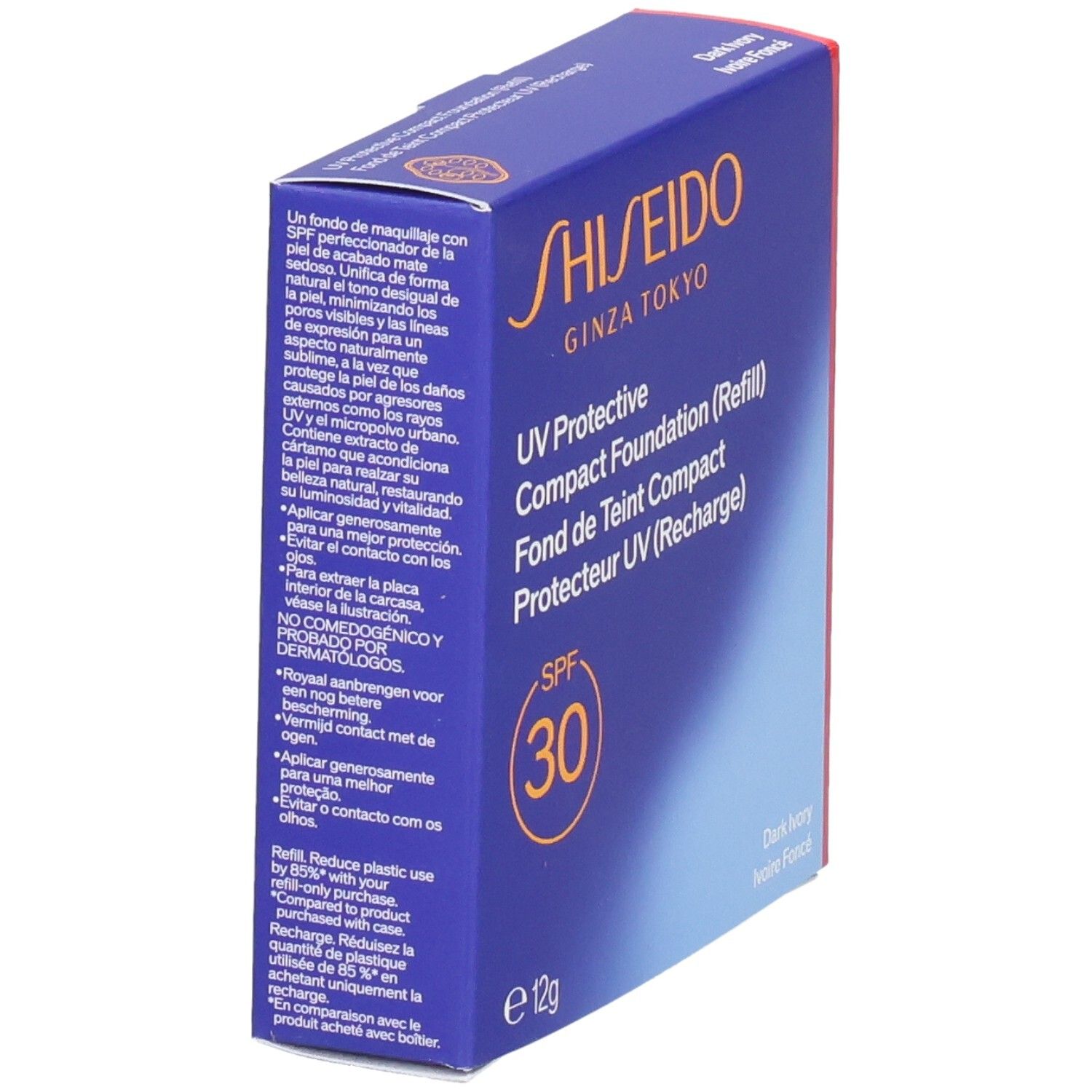 Shiseido UV Protective Compact Foundation Refill SPF 30. Blauwe navulverpakking, 12g.