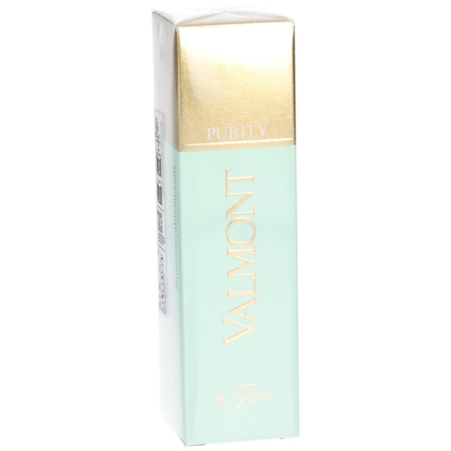 Emballage cosmétique Valmont Purity Bi-Falls avec capuchon doré et corps vert menthe.