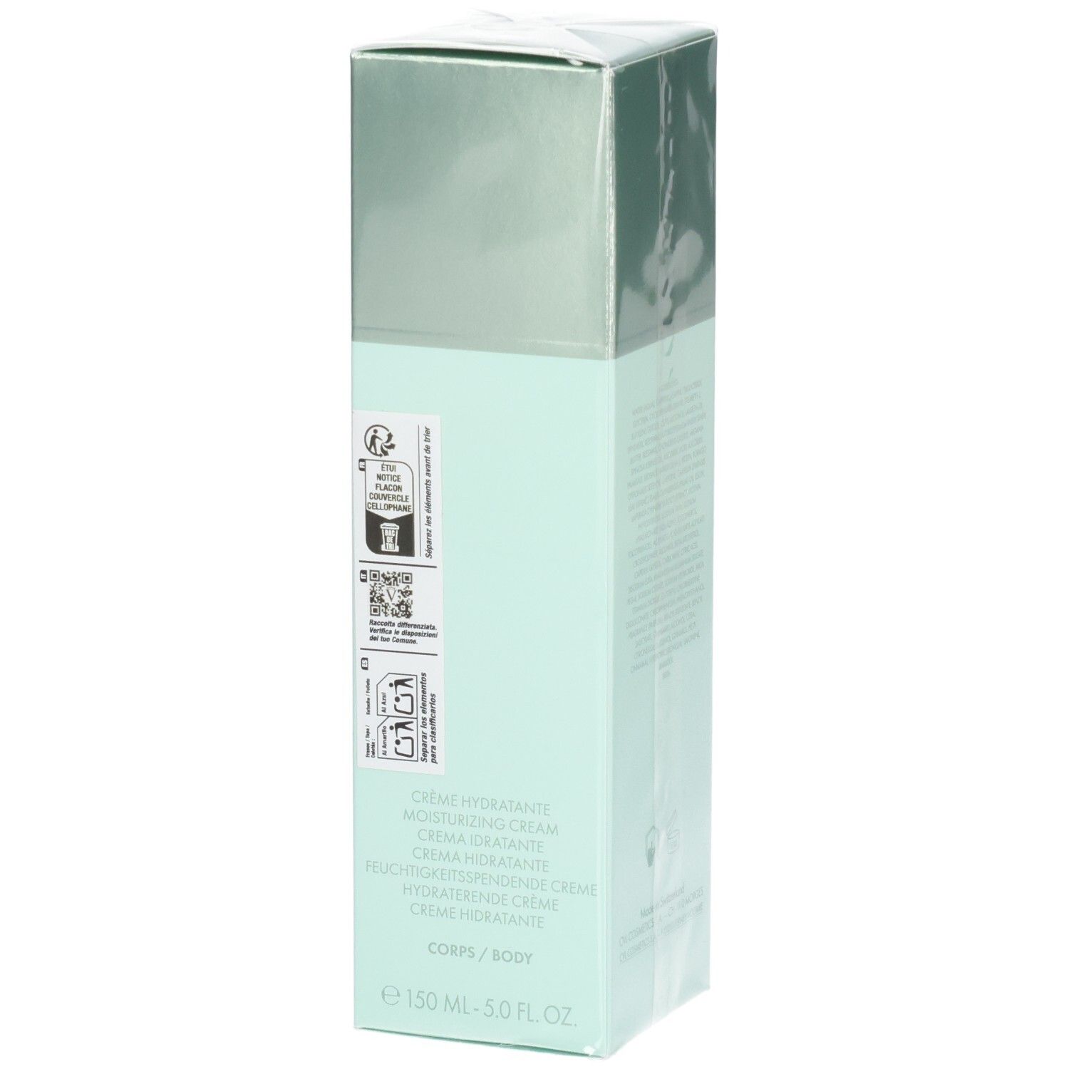 VALMONT Body 24 Hour hydraterende verzorging, mintgroene verpakking met zegels en productnaam.