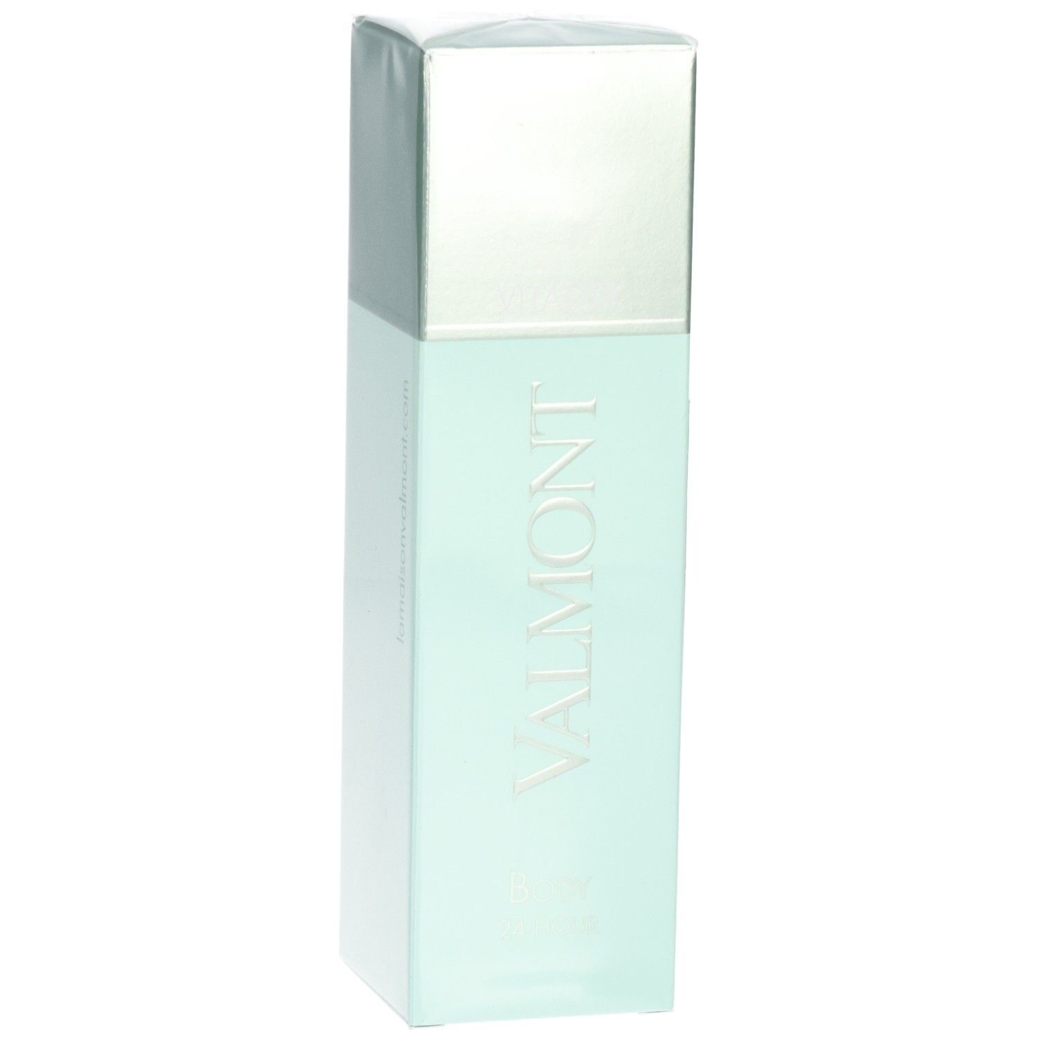 VALMONT Body 24 Hour hydraterende verzorging, mintgroene verpakking met zilverkleurige dop.