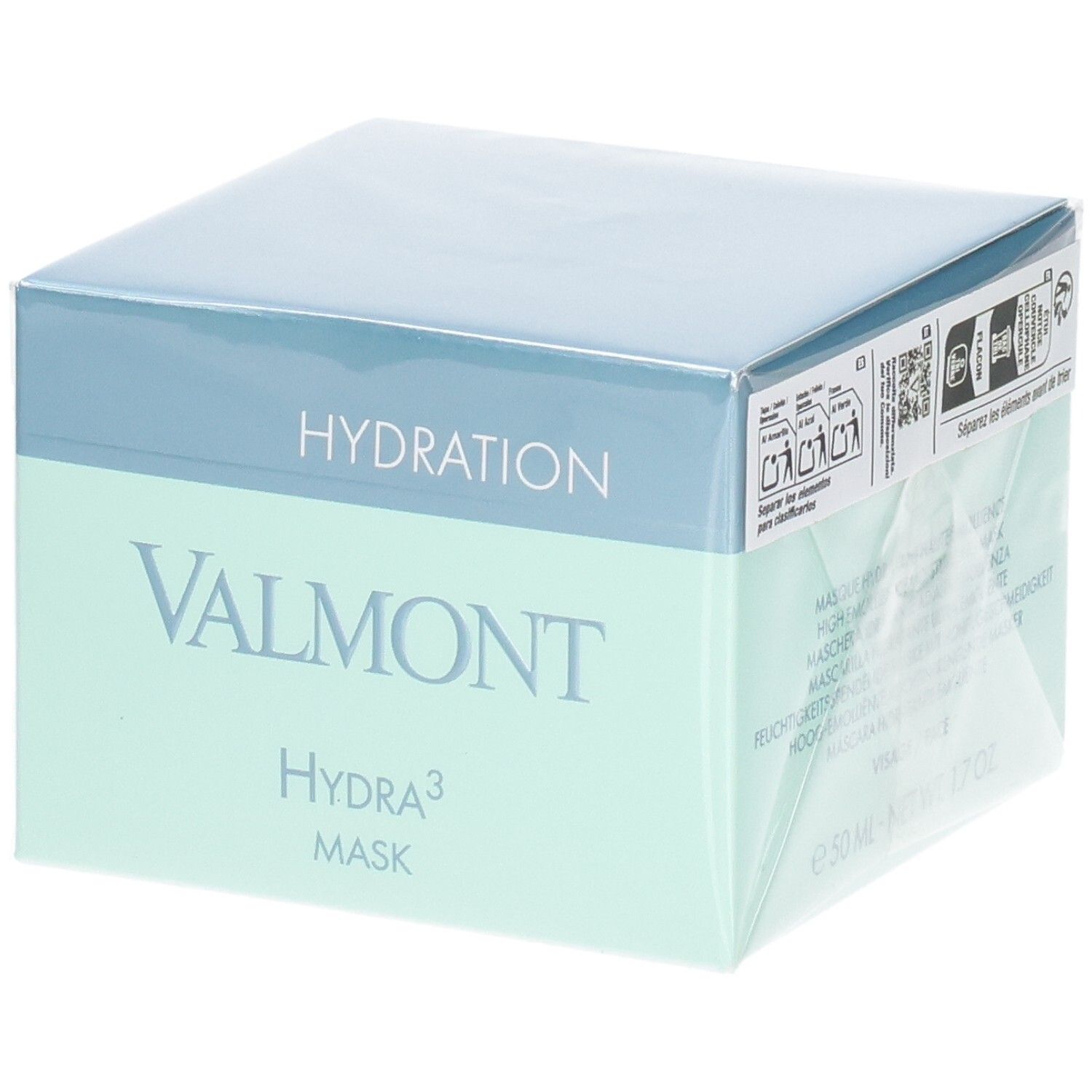 Valmont Hydra³ Mask verpakking met opdruk 'Hydration'.
