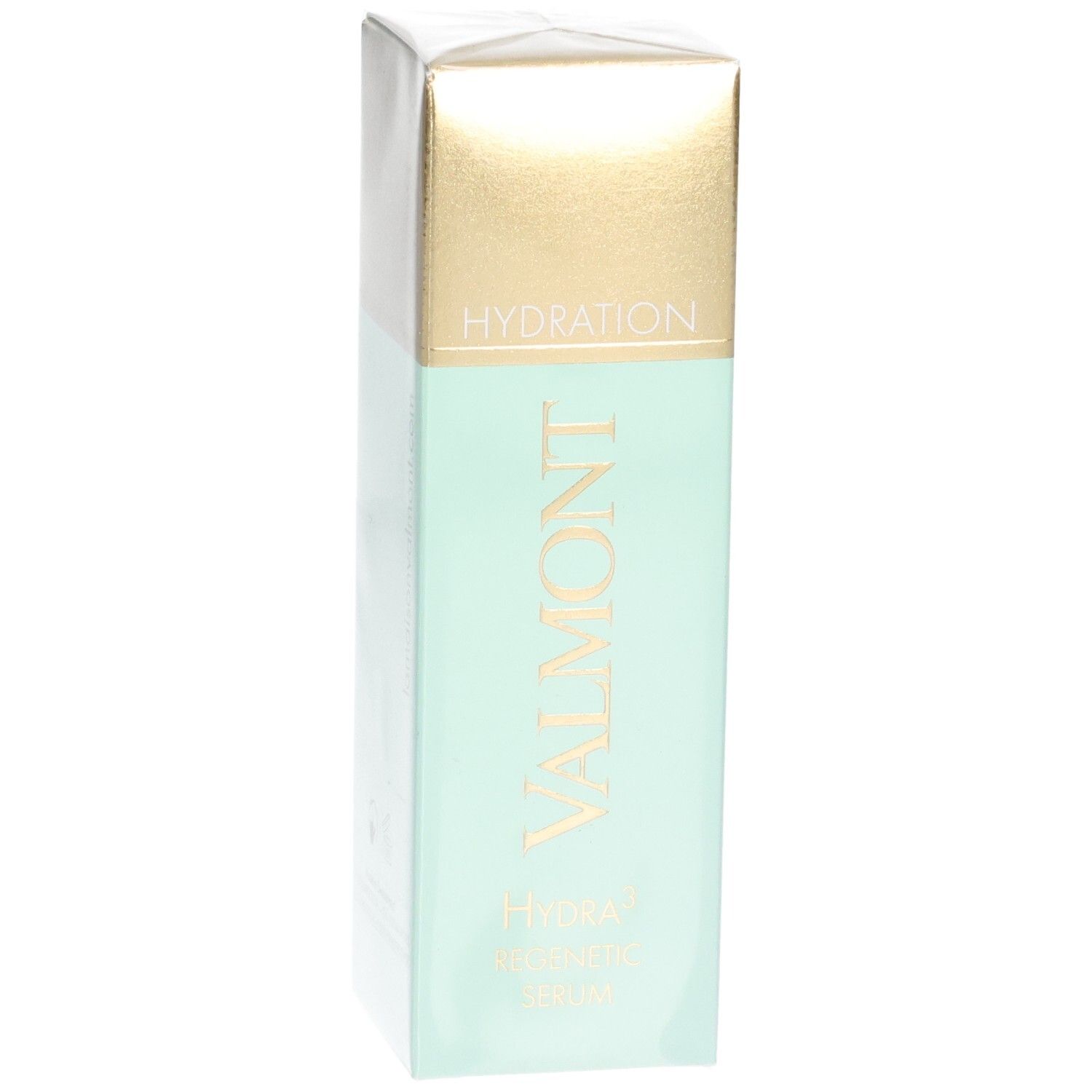Valmont Hydra³ Regenetic Serum doos. "Hydration" en merknaam "Valmont".