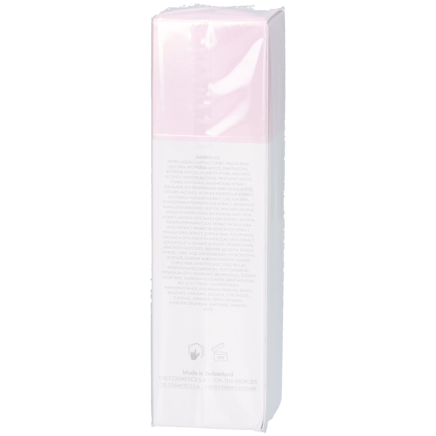 Emballage Valmont LumiCream, côté avec informations détaillées.