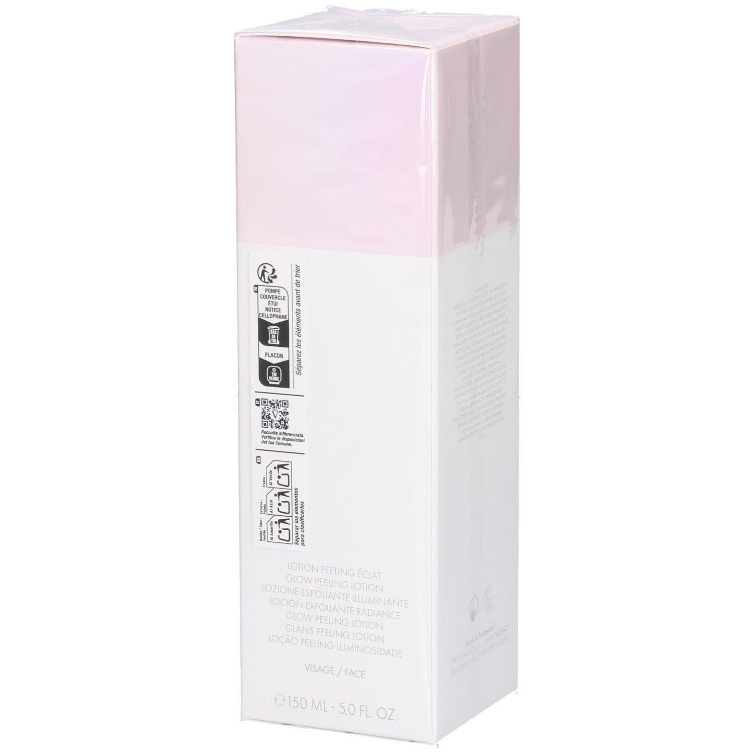 Emballage carton VALMONT LumiPeel avec symboles d'application et nom du produit.