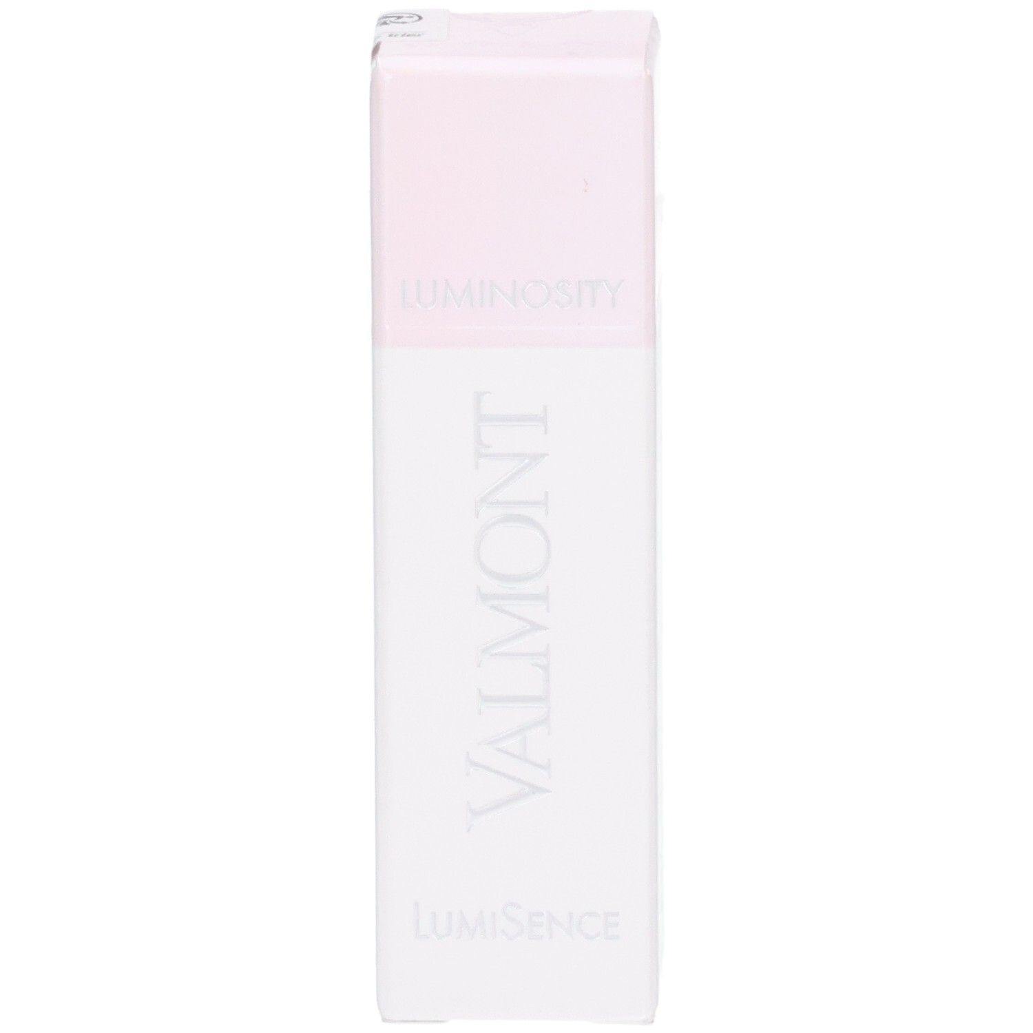 Emballage VALMONT Lumisence avec inscription 'LUMINOSITY' et logo de marque.