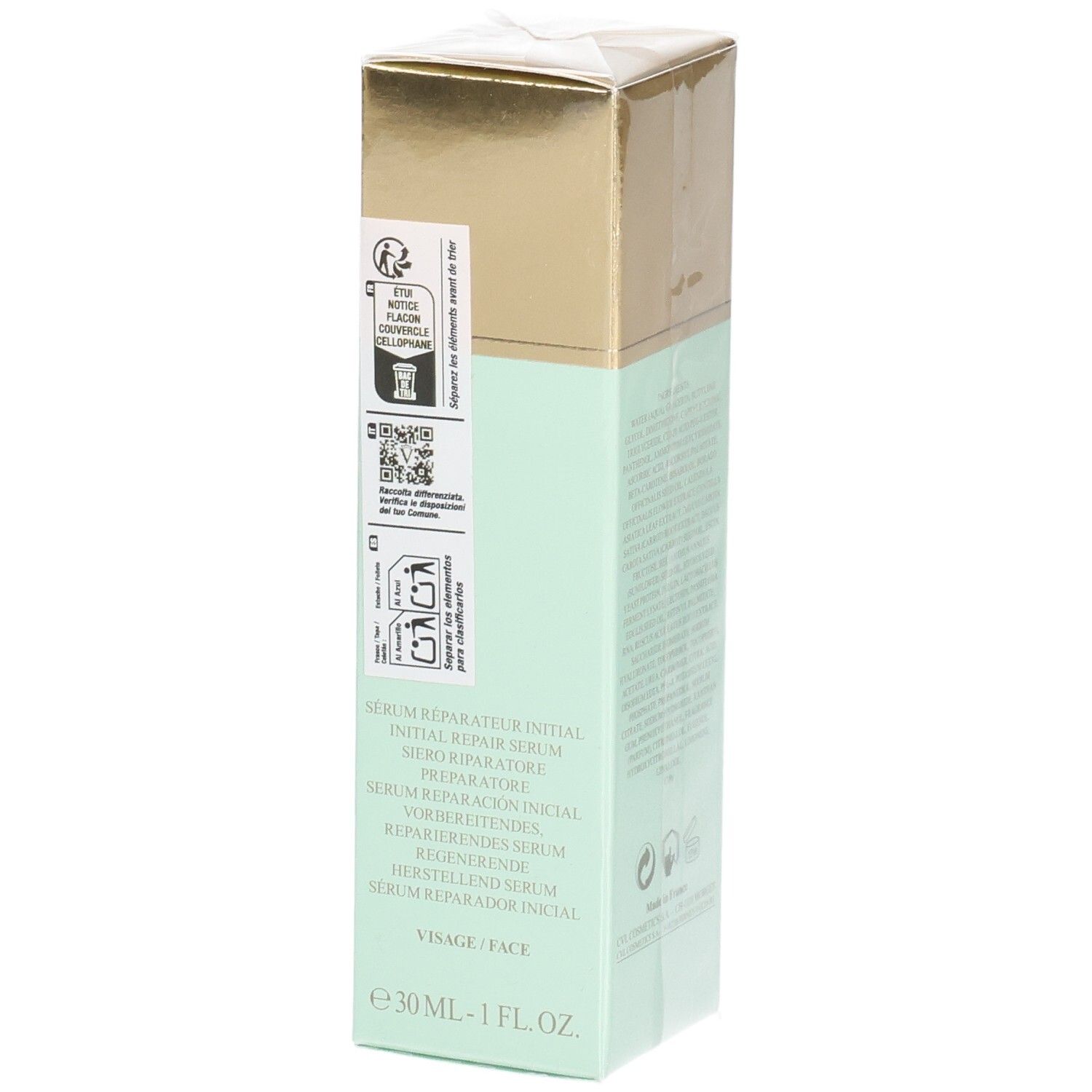 Emballage VALMONT Primary Serum, côté avec instructions d'utilisation.