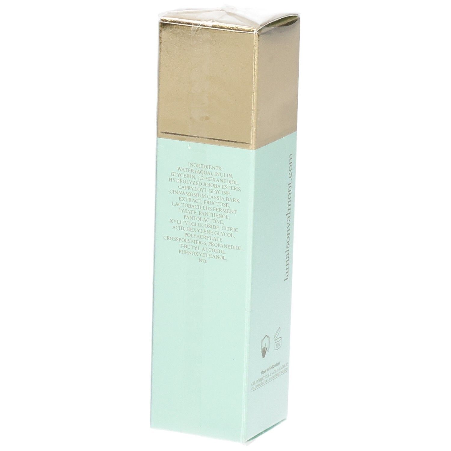 Emballage cosmétique VALMONT Primary Veil, verso avec liste des ingrédients.