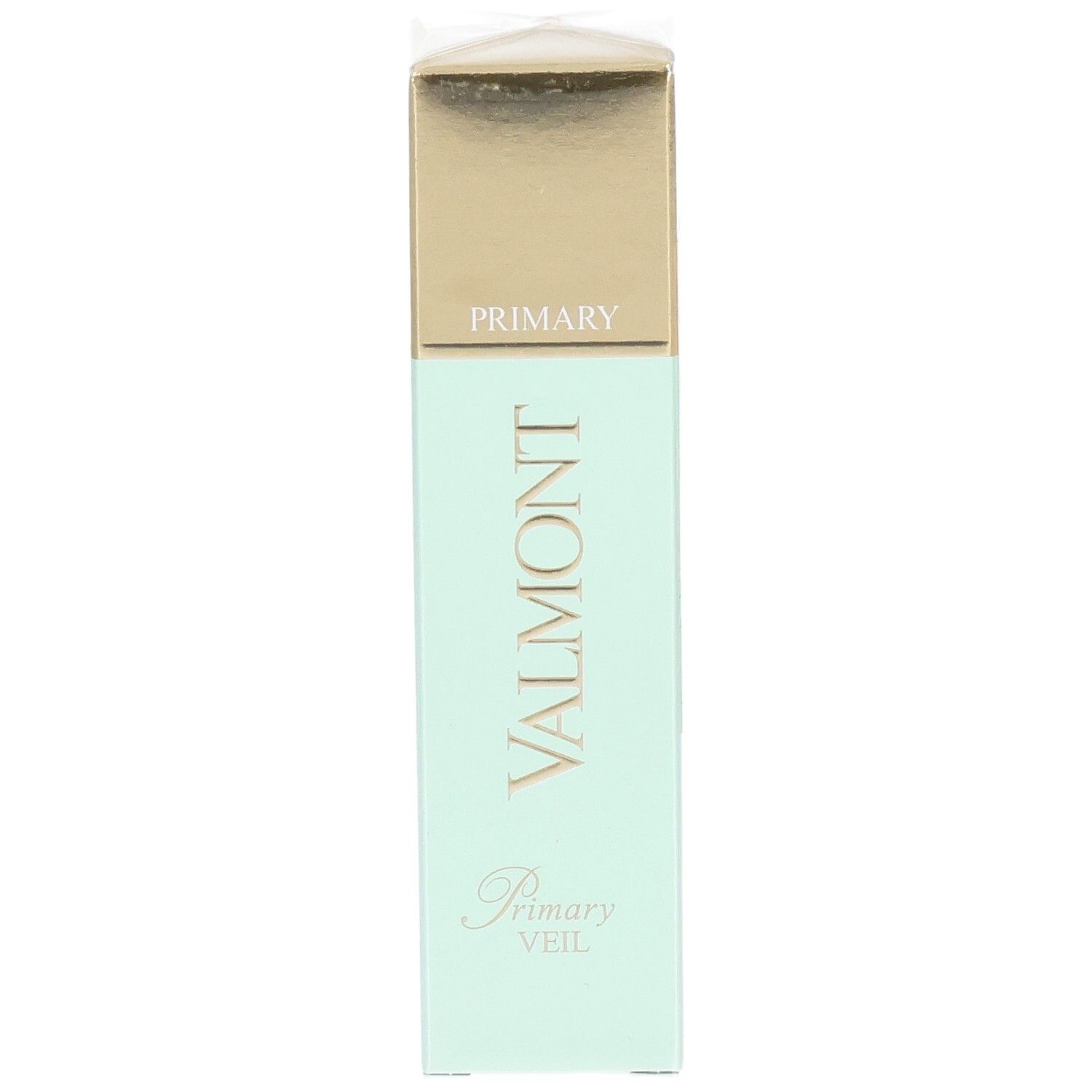Emballage cosmétique VALMONT Primary Veil, face avant avec logo et nom du produit.