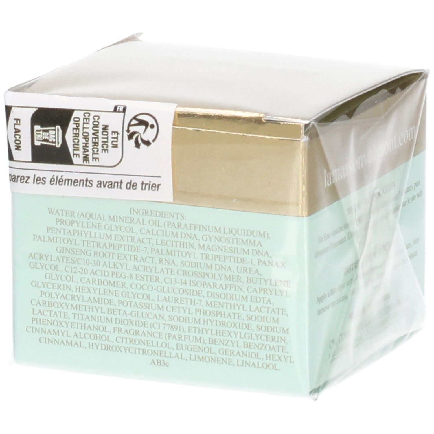 VALMONT Prime Renewing Pack, vue latérale de l'emballage avec liste des ingrédients.