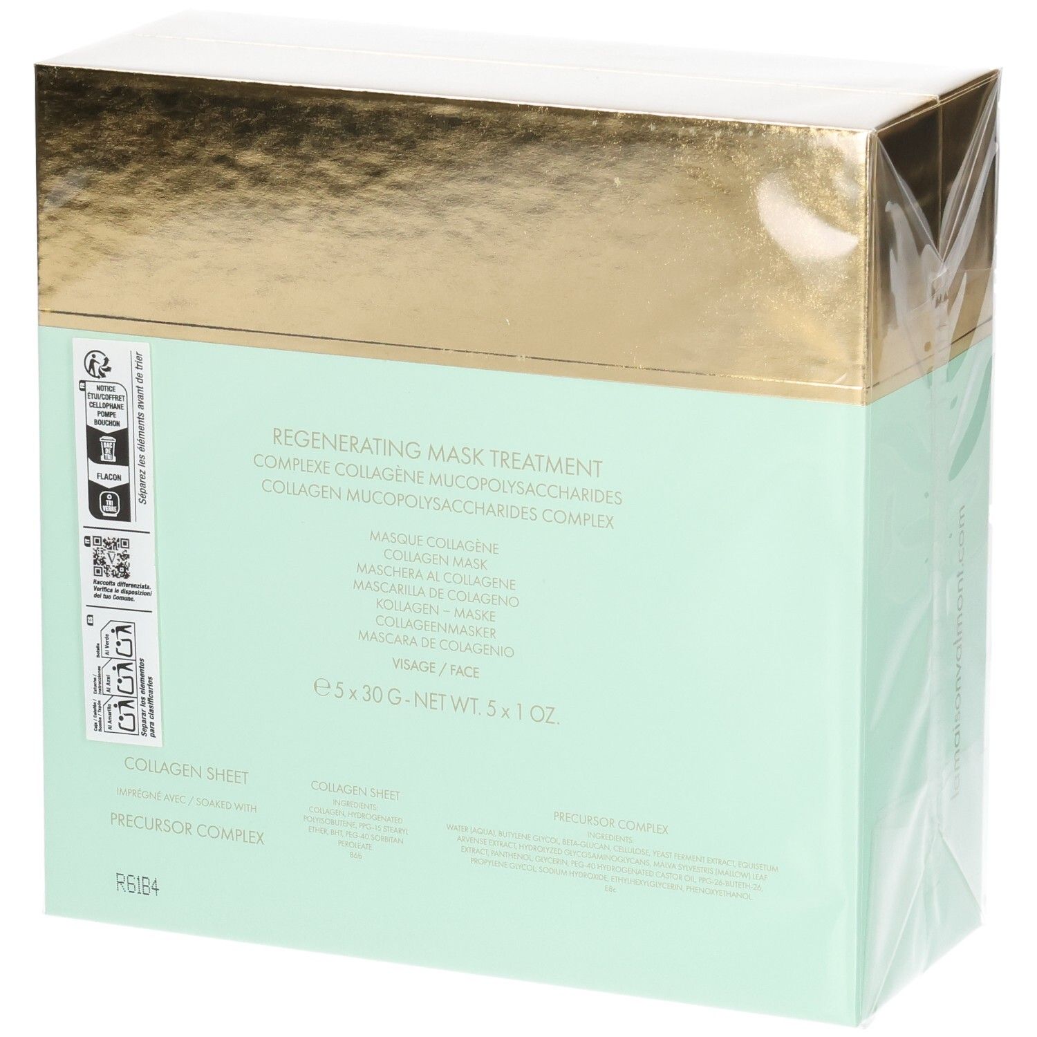 Arrière de la boîte VALMONT Regenerating Mask Treatment avec informations produit.