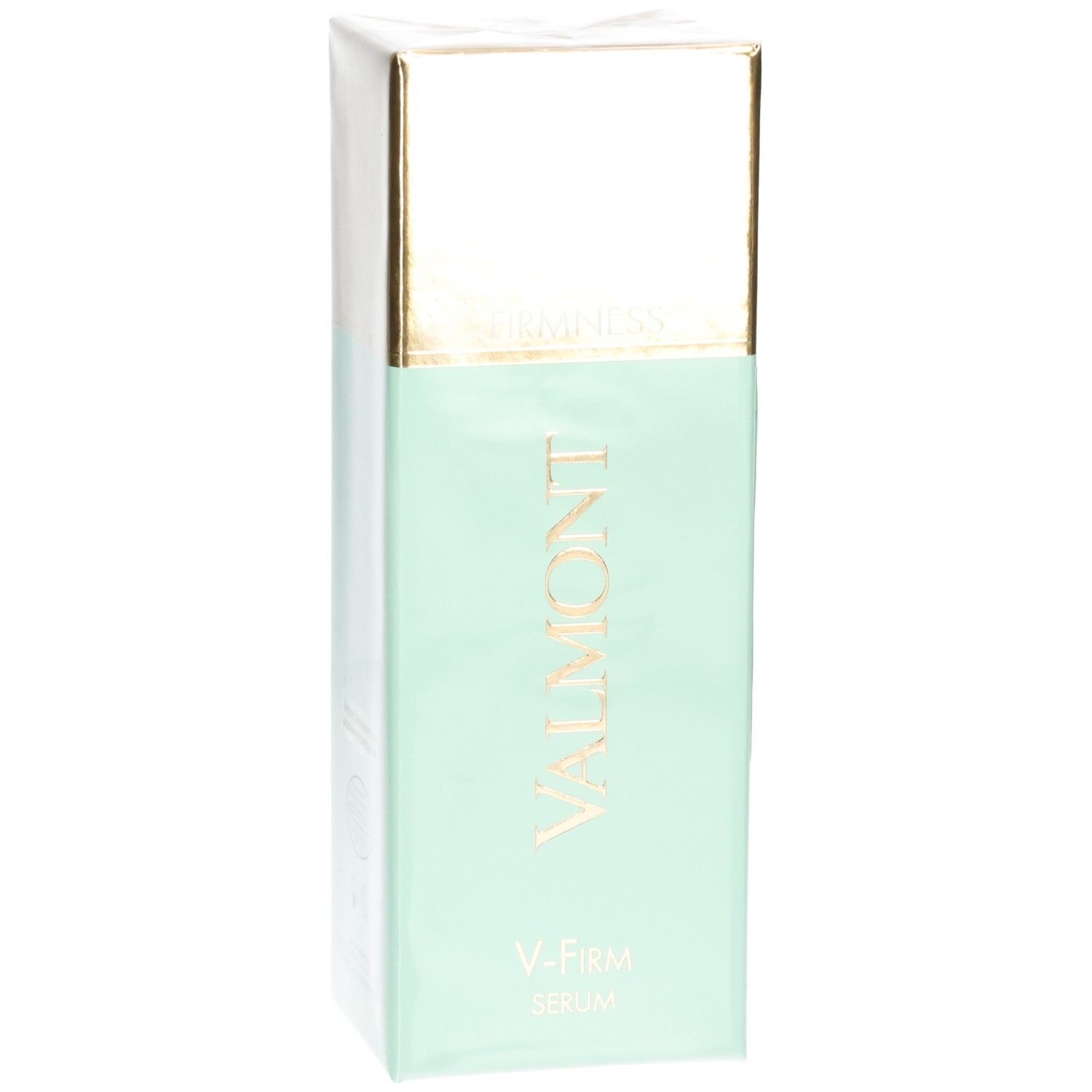 VALMONT V-Firm Serum doos, voorkant met gouden dop.