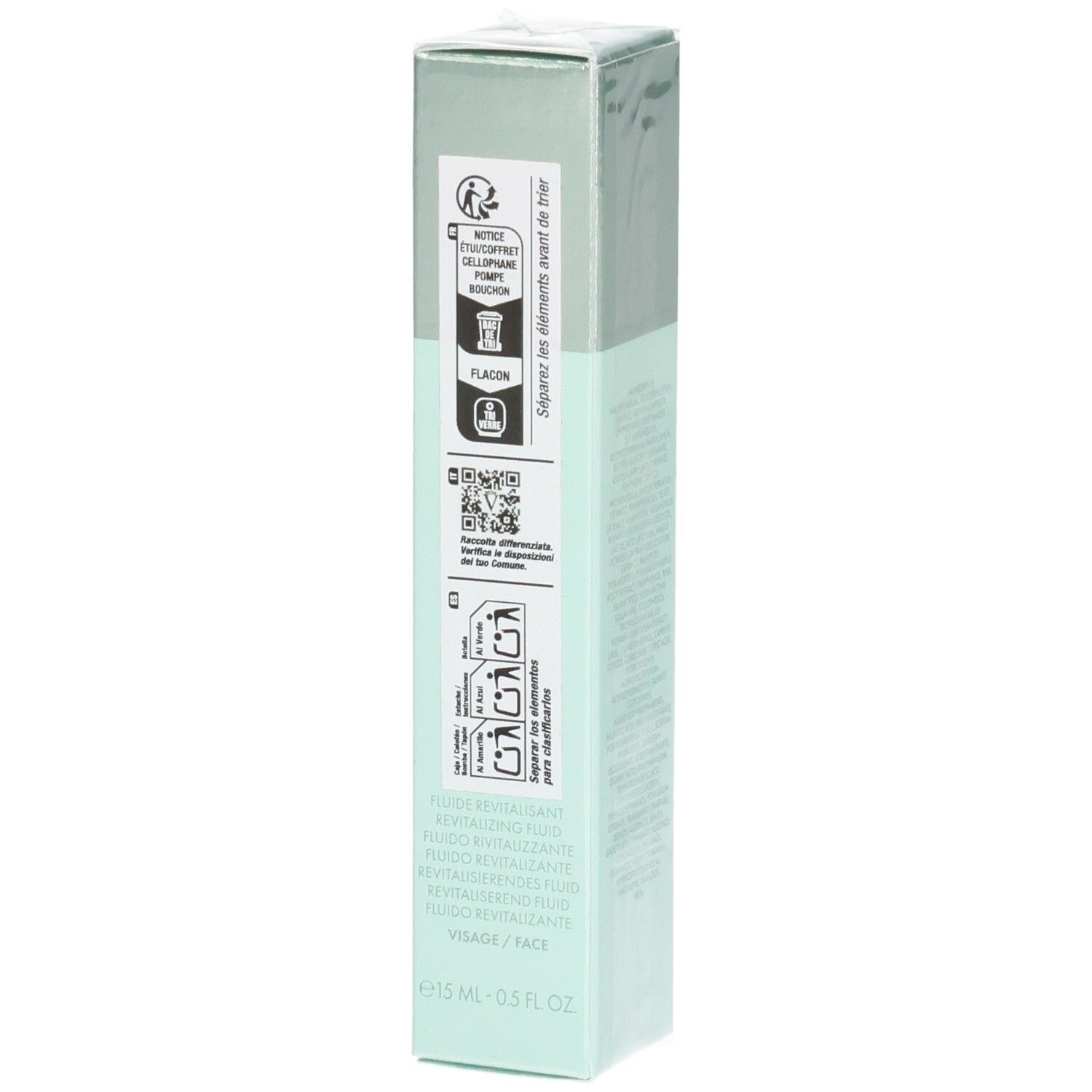 Emballage VALMONT Vital B. Fluid, côté. Montre les instructions d'utilisation et les informations produit.
