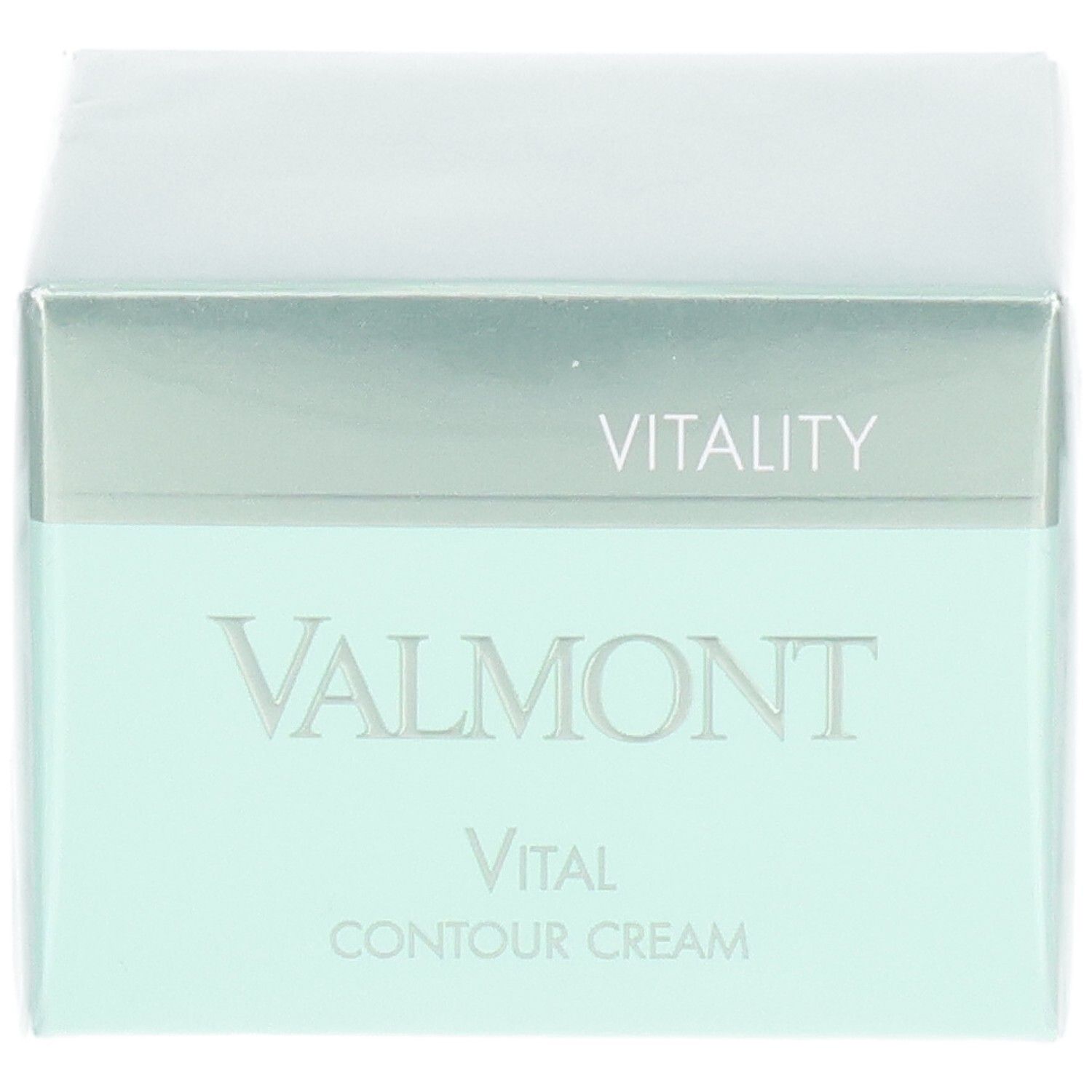 Emballage Valmont Vital Contour Cream, vert menthe et argent, face avant.