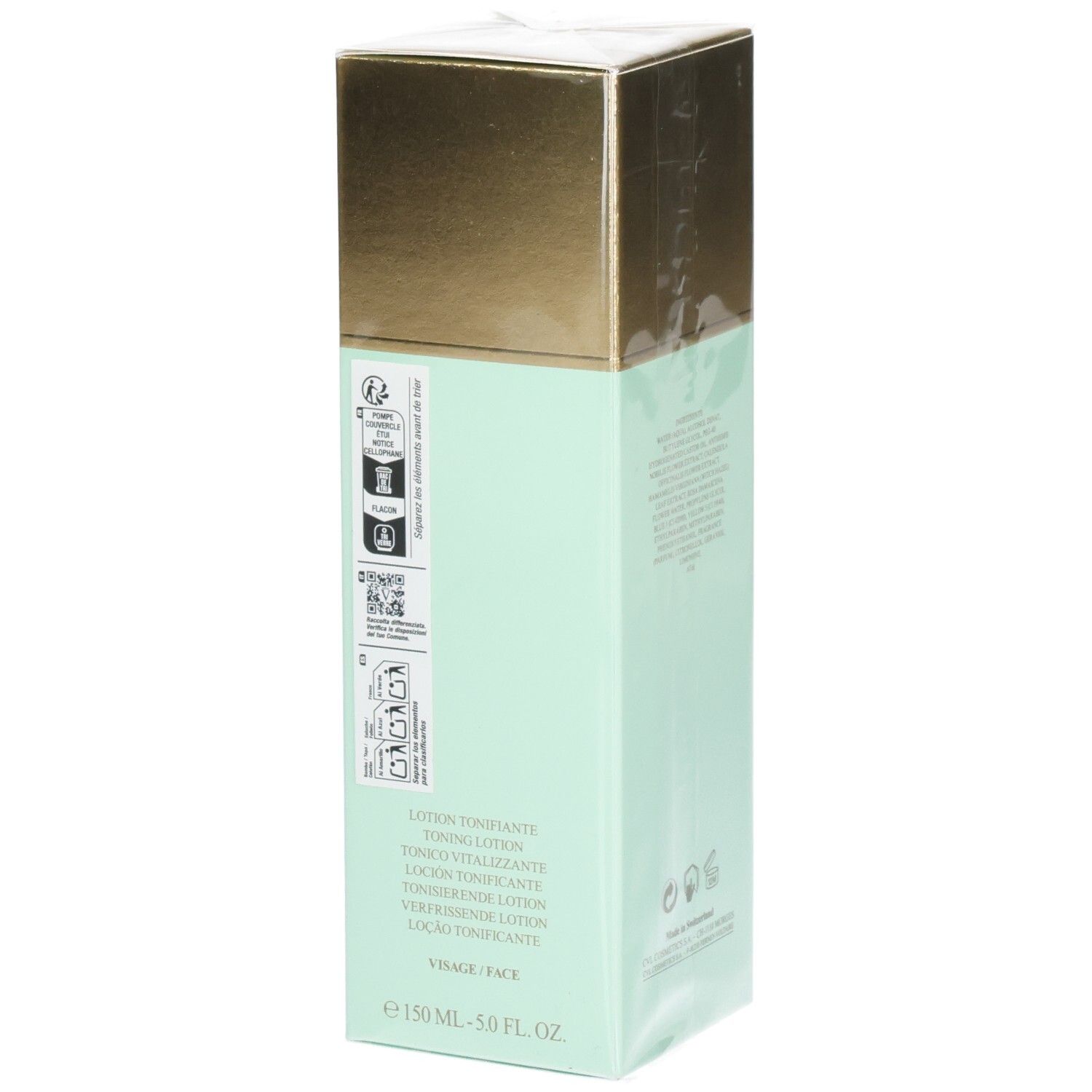 Valmont Vital Falls Lotion Pureté, emballage vert menthe avec instructions et volume.