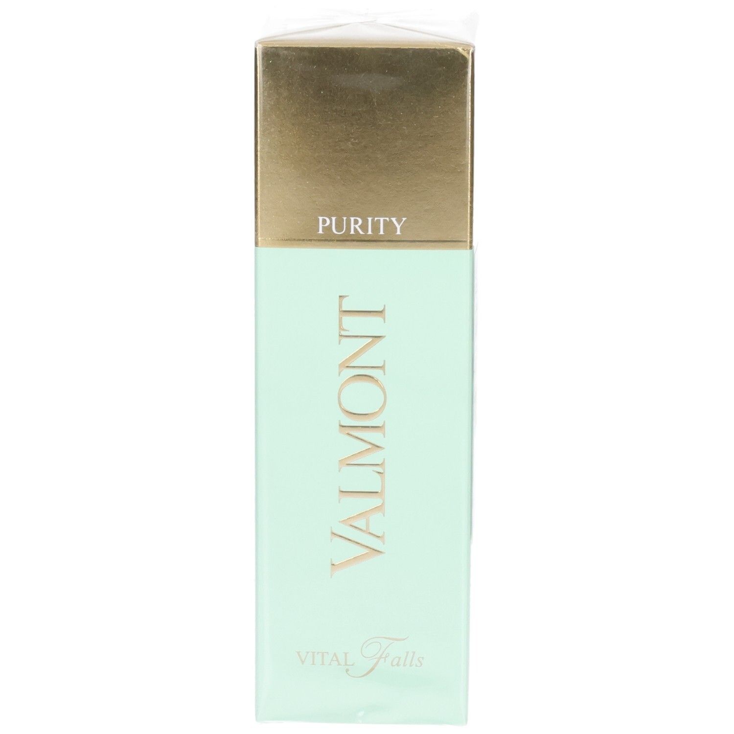Valmont Vital Falls Lotion Pureté, emballage vert menthe avec capuchon doré et nom du produit.