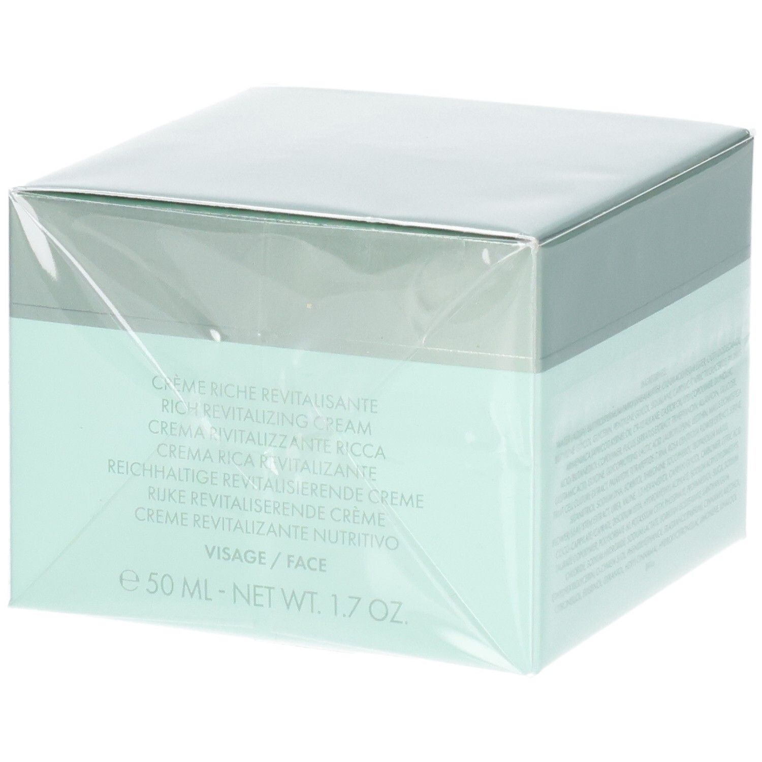 Emballage Valmont Vital Regenera I Rich Crème, côté avec nom du produit en plusieurs langues et taille.
