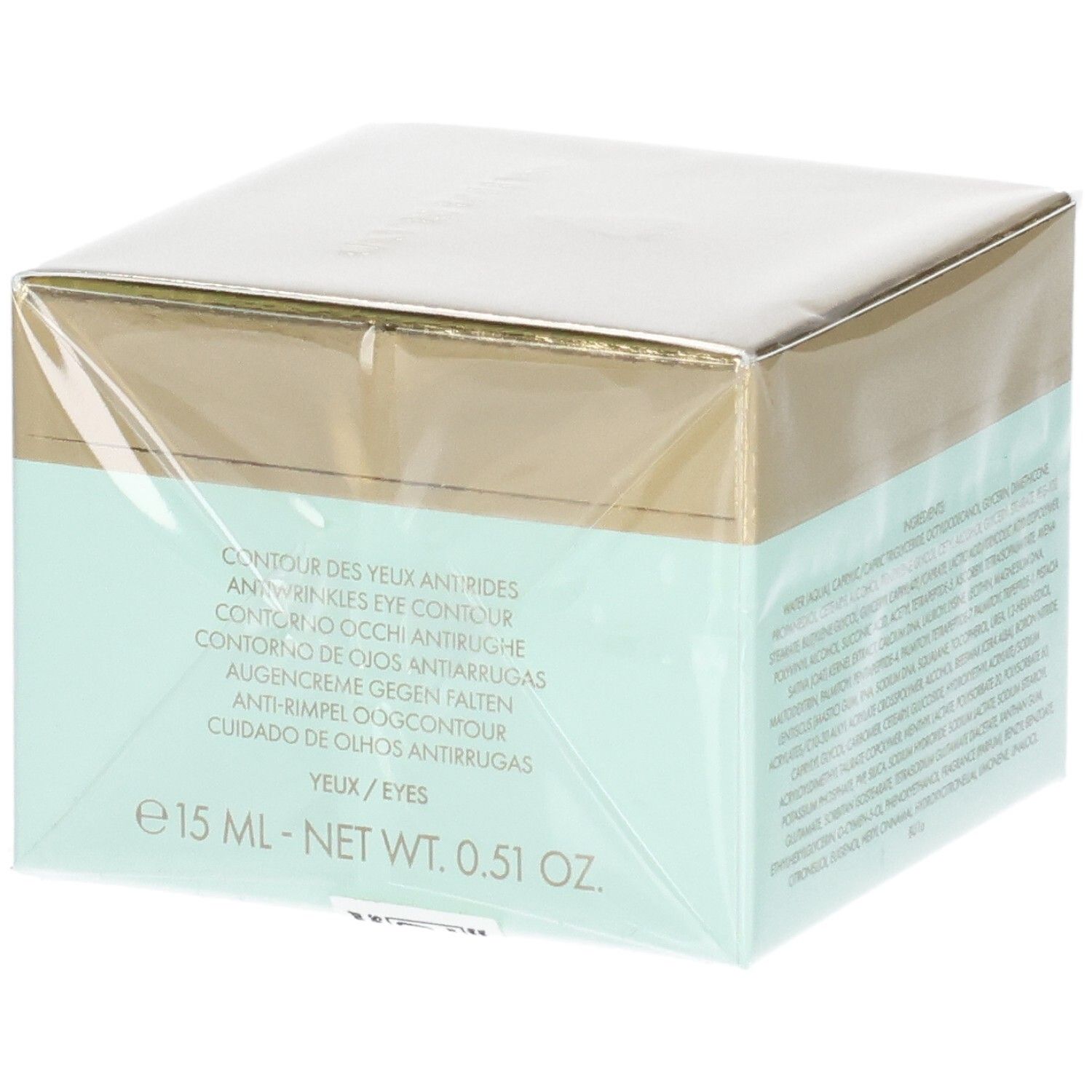 VALMONT V-Lift Eye Cream verpakking, voorkant met "15 ml - NET WT. 0.51 OZ.". 