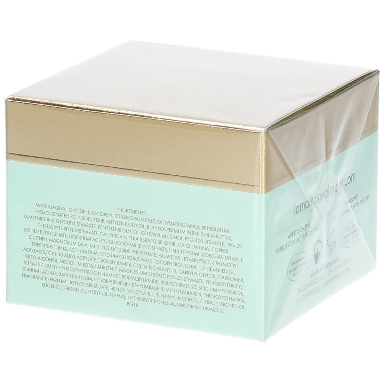 VALMONT V-Lift Neck Lifting Crème verpakking met ingrediëntenlijst en productinformatie.
