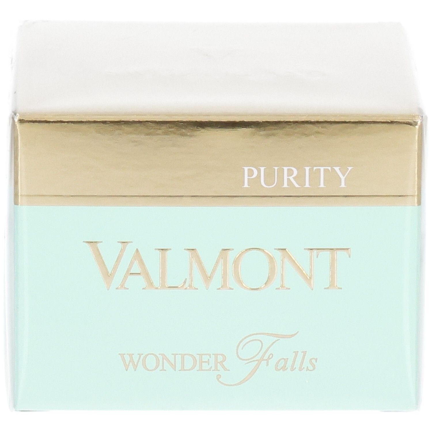 VALMONT Wonder Falls Purity verpakking. Gouden en mintgroene doos met productnaam en 'PURITY'.