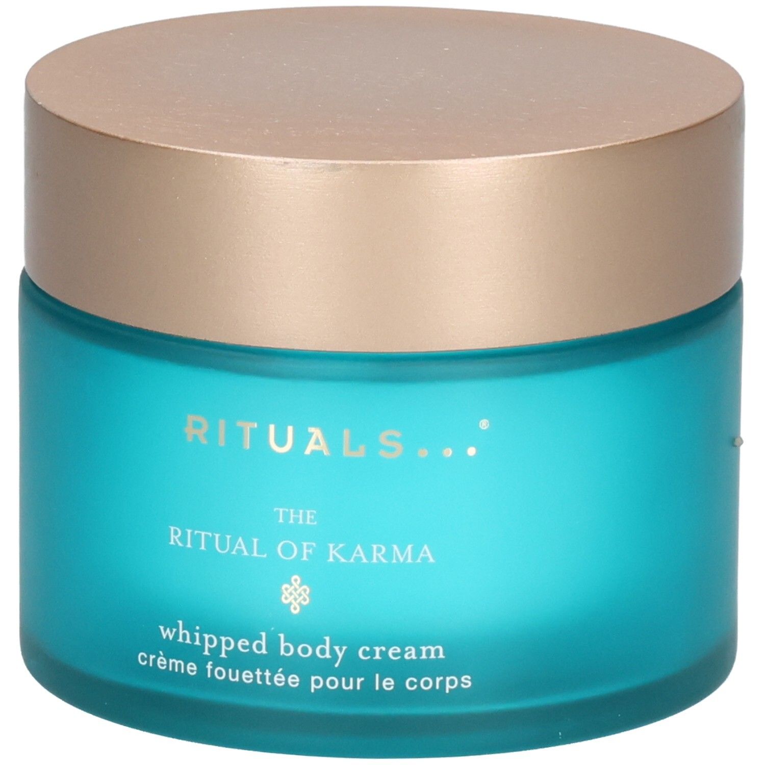 RITUALS The Ritual of Karma Body Cream in blauwe glazen pot met gouden deksel.