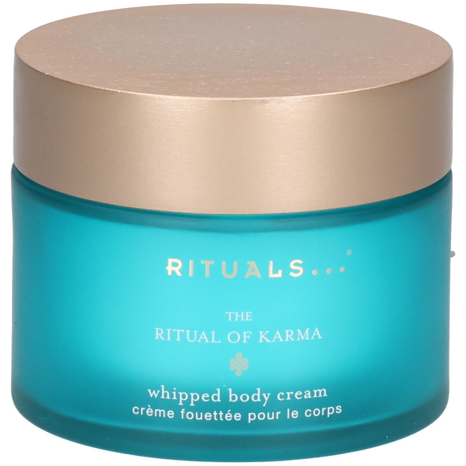 RITUALS The Ritual of Karma Body Cream in blauwe glazen pot met gouden deksel.