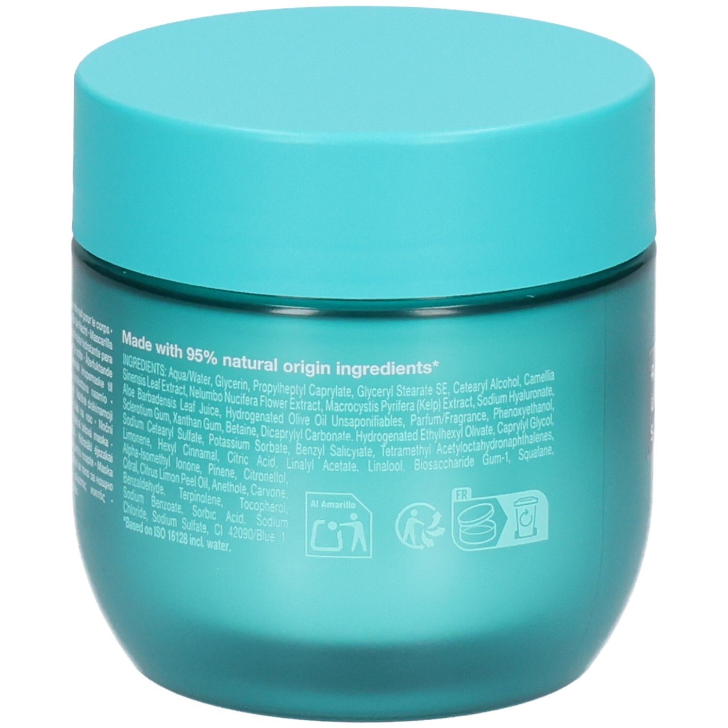 Achterkant van de RITUALS The Ritual of Karma Overnight Body Mask pot met ingrediëntenlijst.