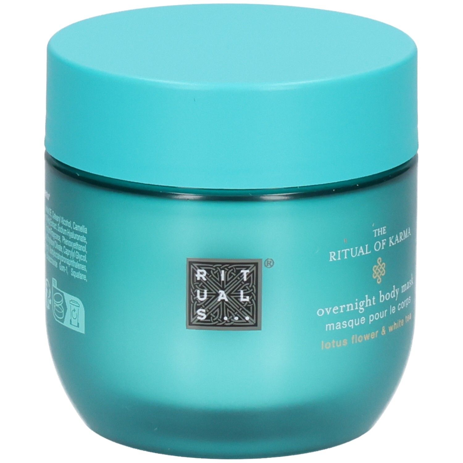 RITUALS The Ritual of Karma Overnight Body Mask, turquoise pot met logo en productnaam.