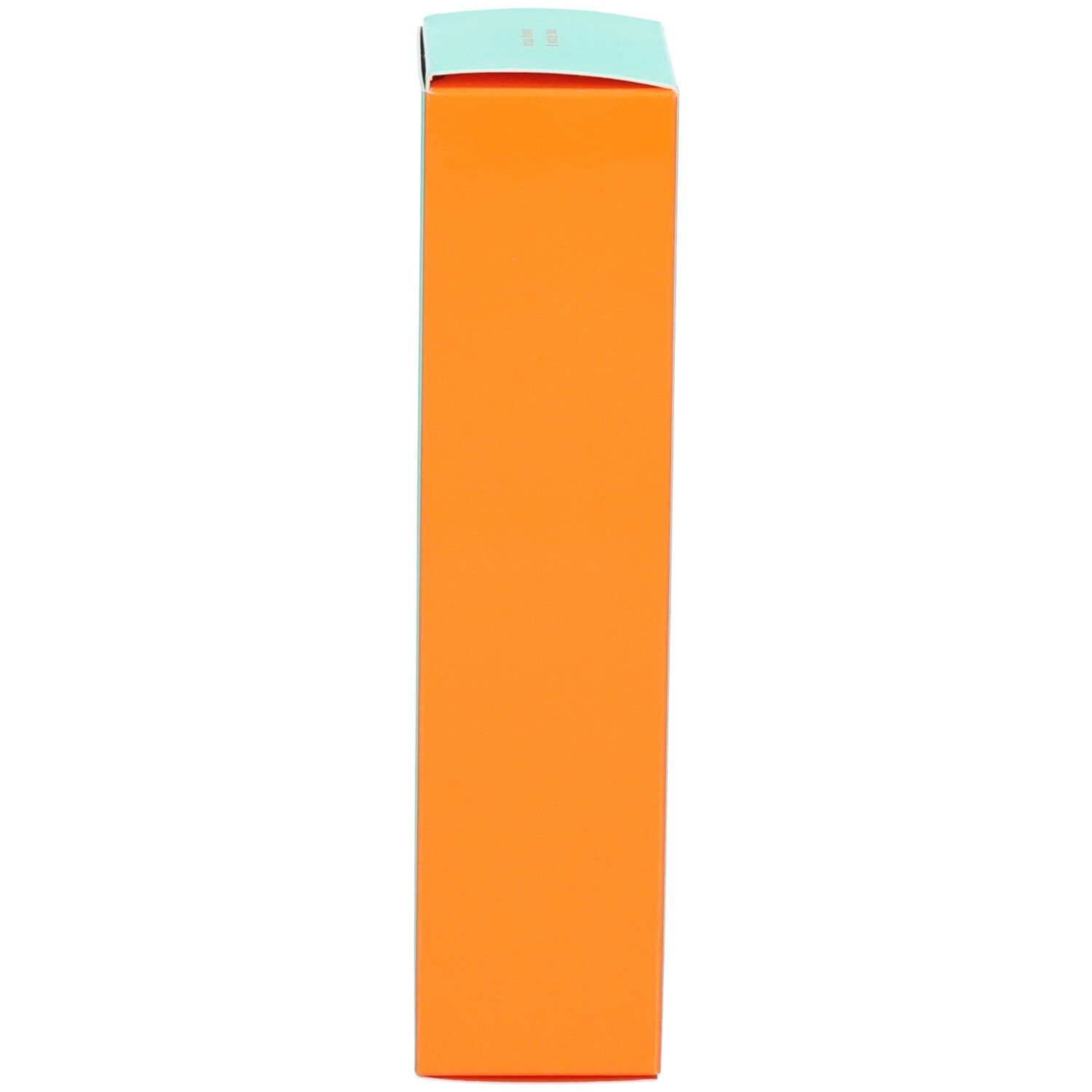 Côté d'une boîte en carton orange pour crème solaire visage.