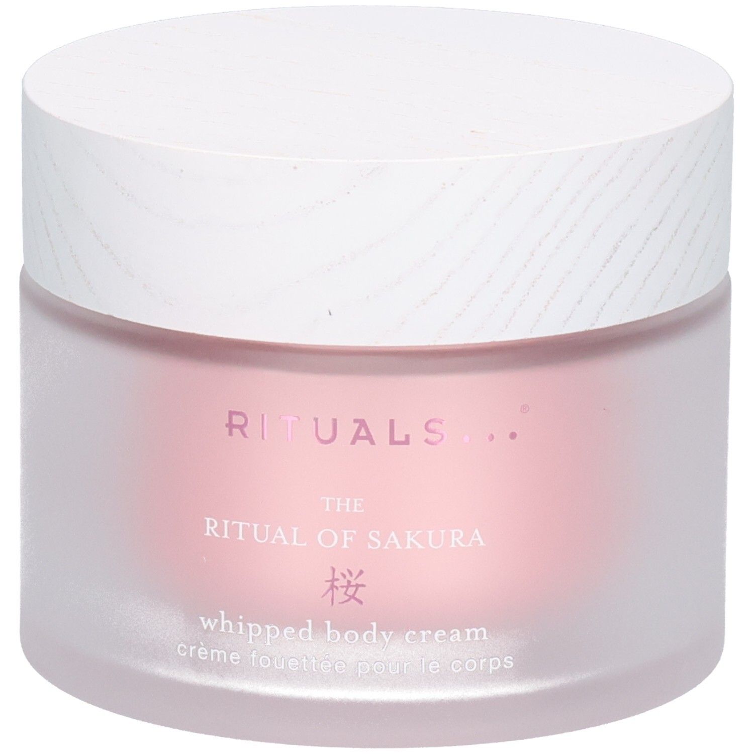 RITUALS The Ritual of Sakura Whipped Body Cream in een glazen pot met witte deksel.