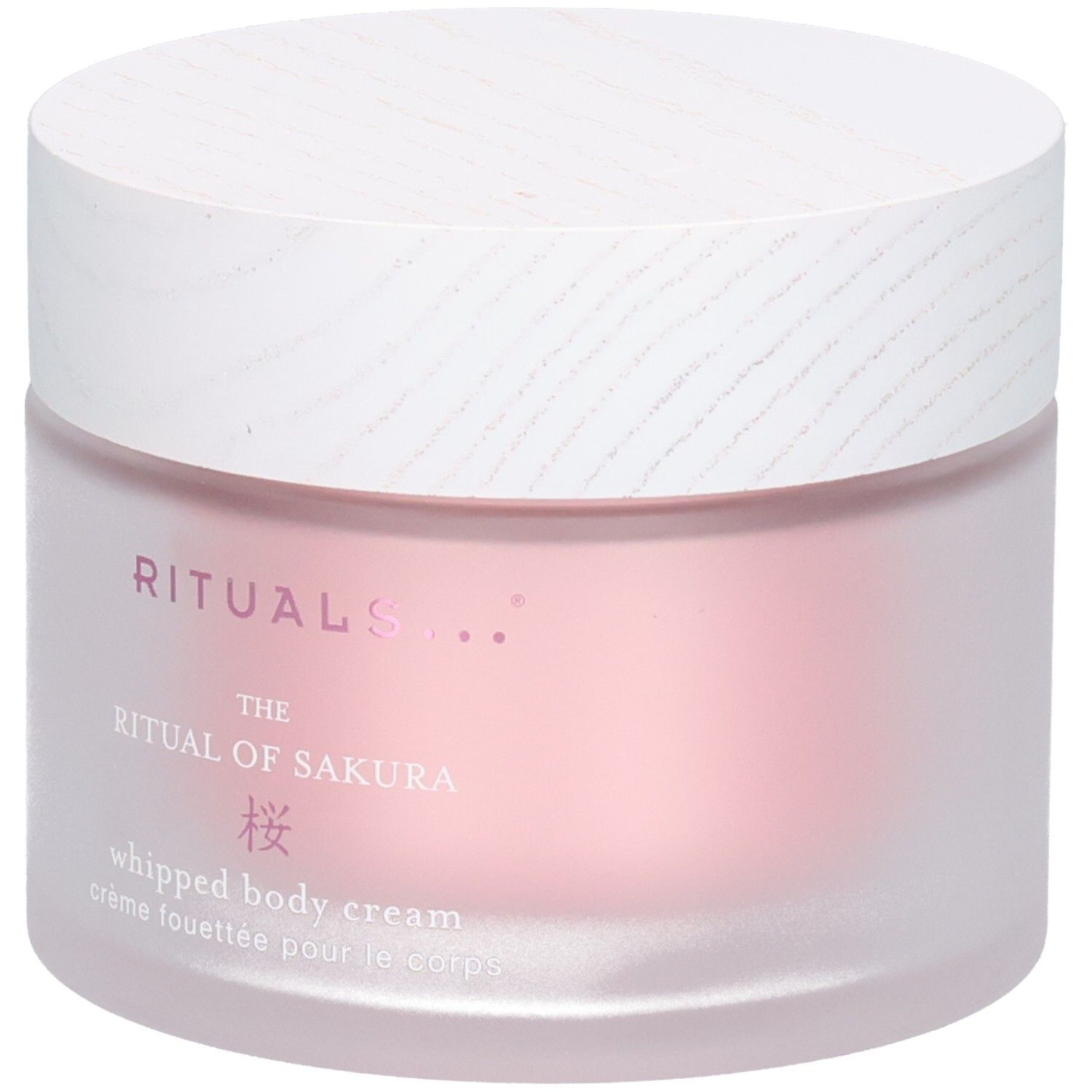RITUALS The Ritual of Sakura Whipped Body Cream in een glazen pot met witte deksel.