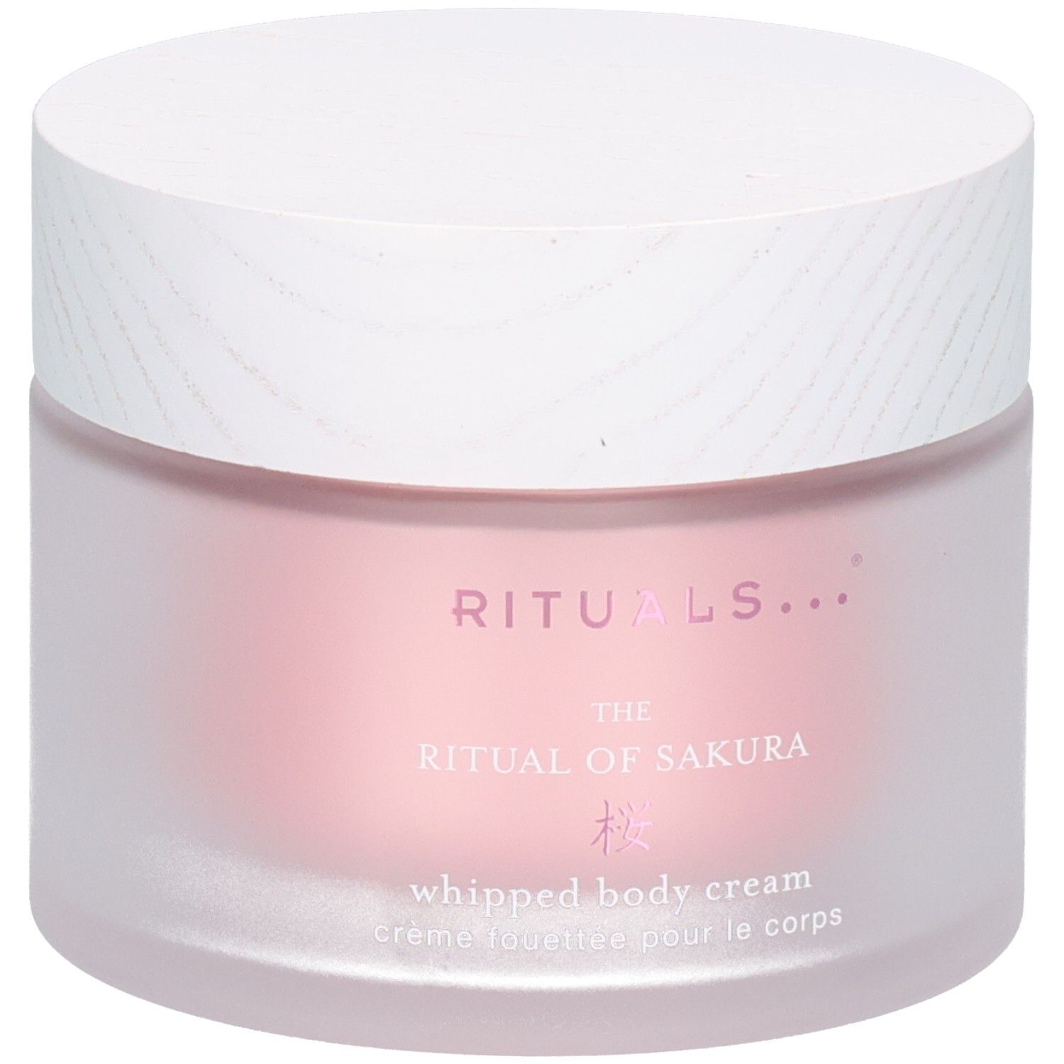 RITUALS The Ritual of Sakura Whipped Body Cream in een glazen pot met witte deksel.