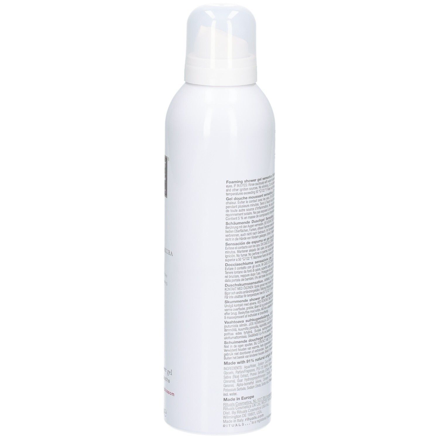 Vue latérale d'un flacon spray blanc avec informations produit.