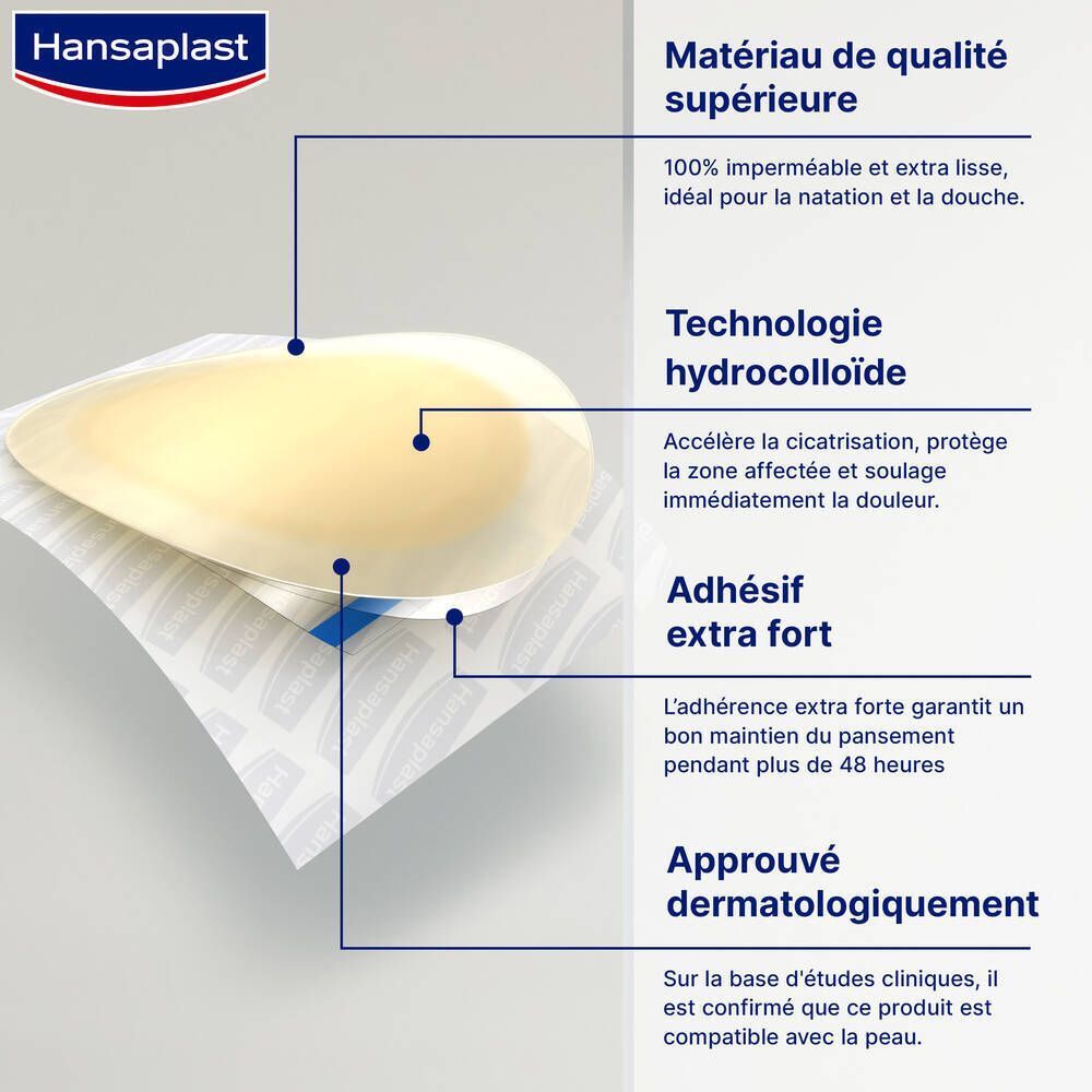 Caractéristiques du produit : matériau de qualité supérieure, technologie hydrocolloïde, adhésif extra fort, testé dermatologiquement.