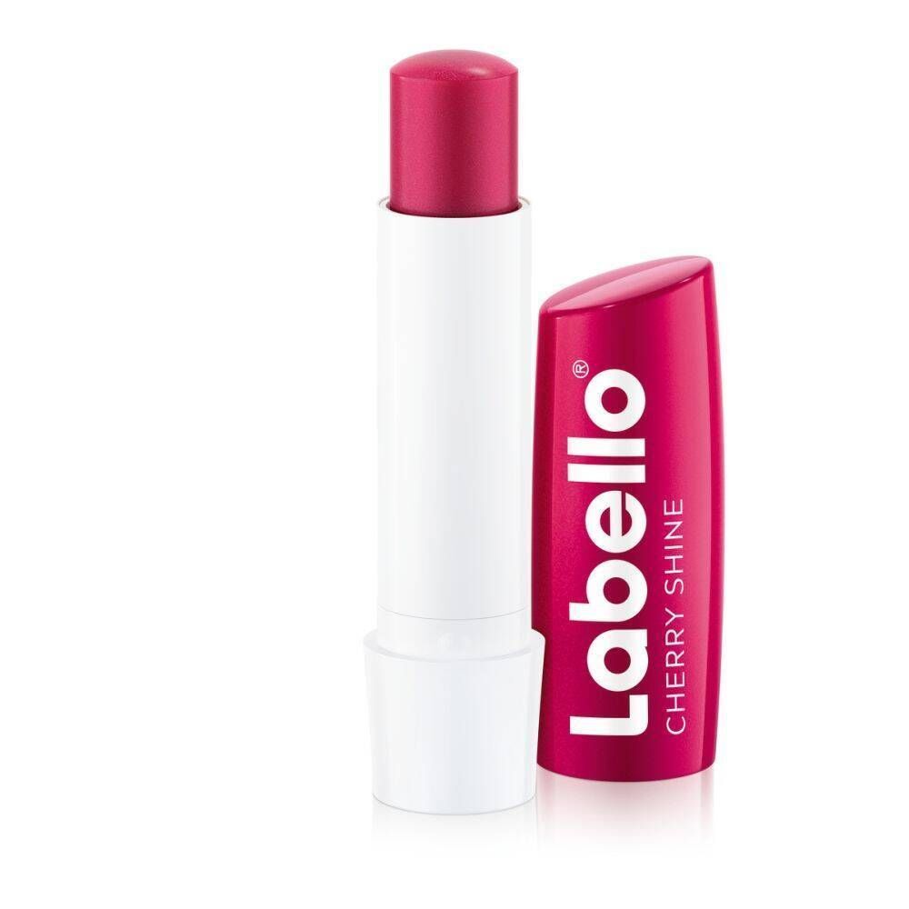 Labello® lippenstift, roze huls, witte stick, open.